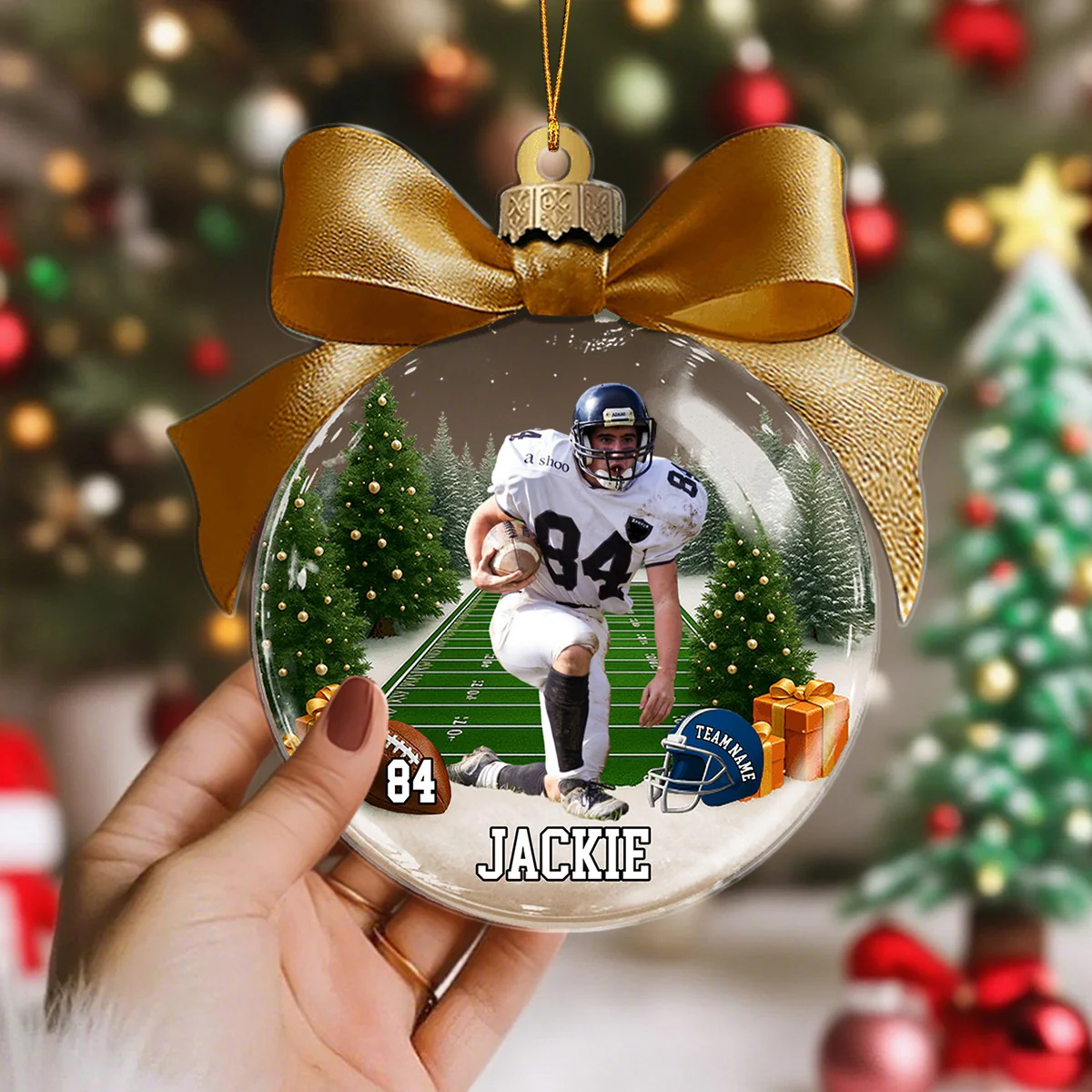 Custom Name & Number, Photo - Personalized American Football Transparent Ornament - Image 3