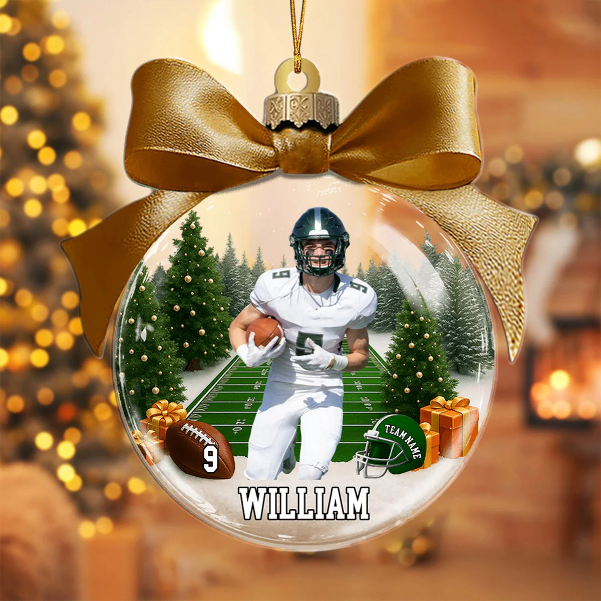 Custom Name & Number, Photo - Personalized American Football Transparent Ornament - Image 4
