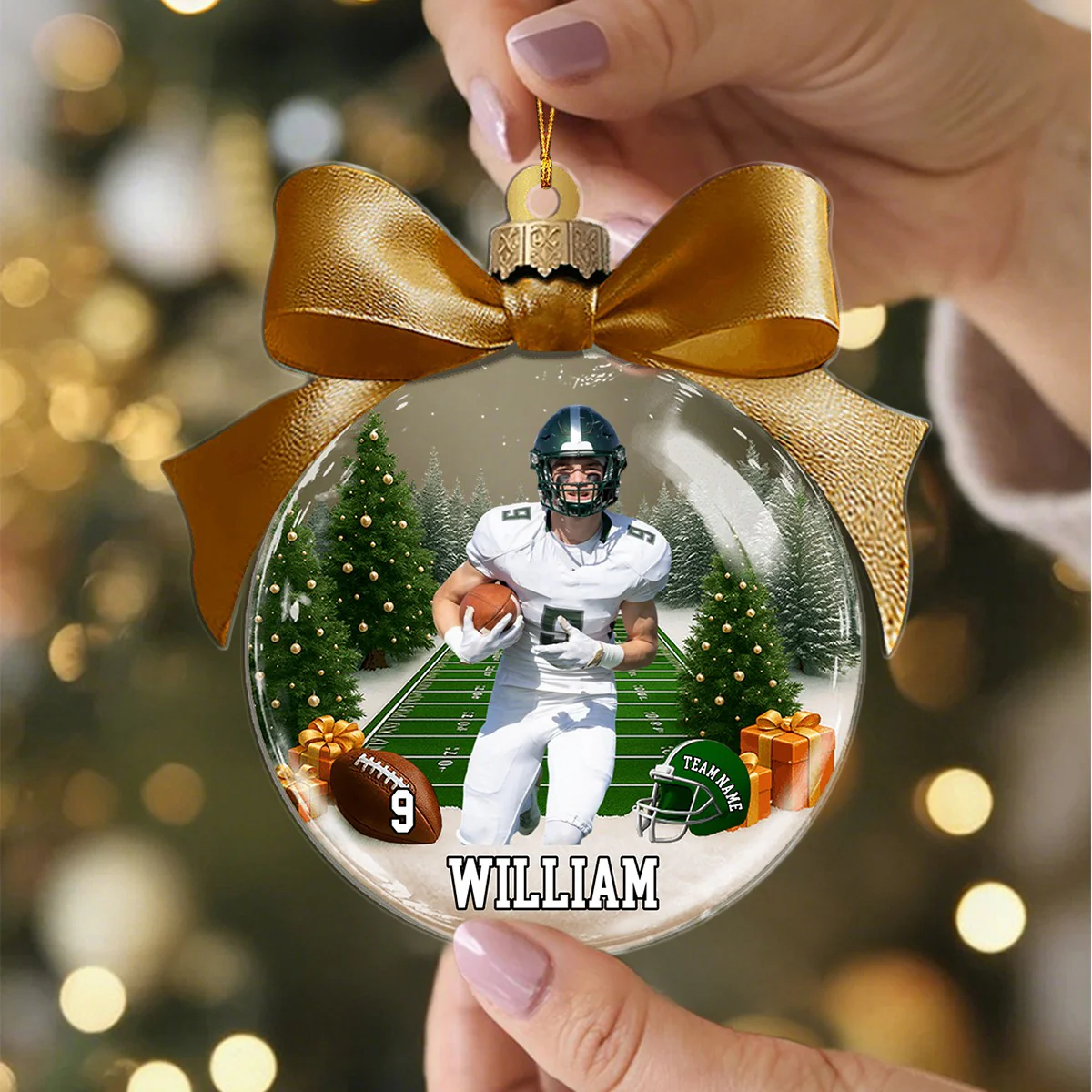 Custom Name & Number, Photo - Personalized American Football Transparent Ornament - Image 5