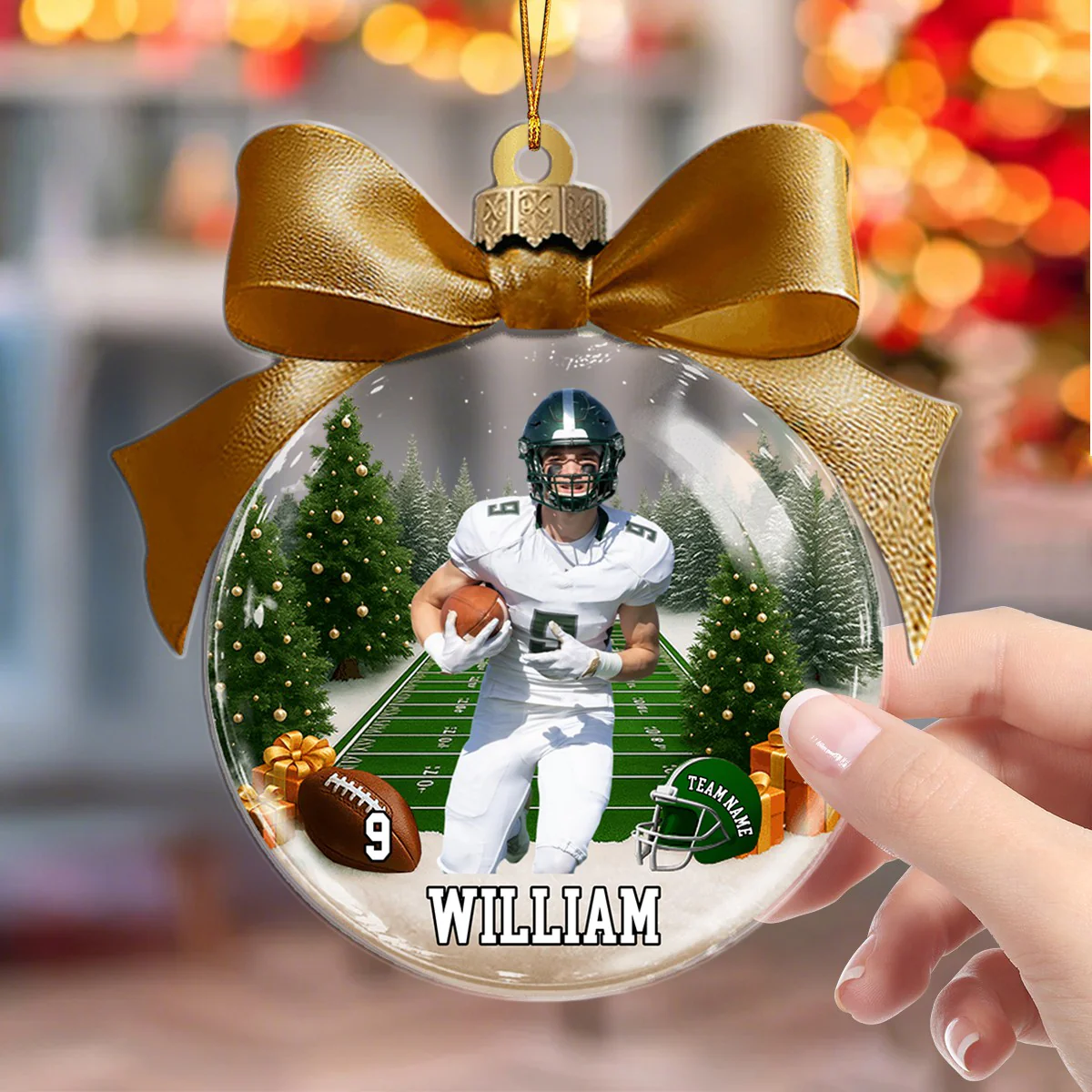 Custom Name & Number, Photo - Personalized American Football Transparent Ornament - Image 6