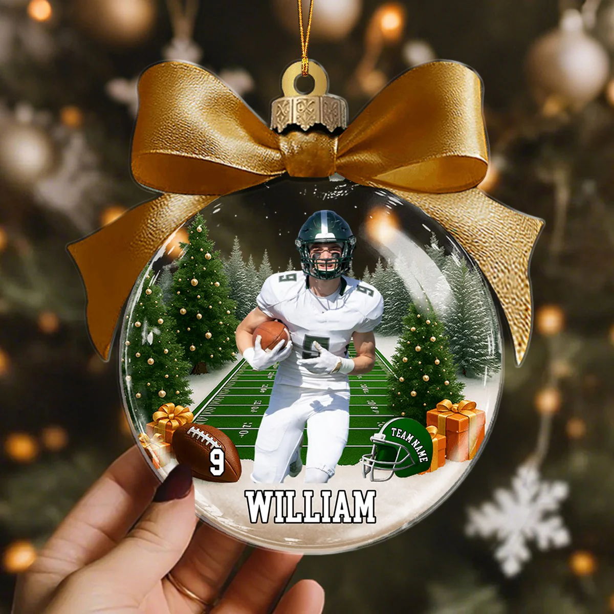 Custom Name & Number, Photo - Personalized American Football Transparent Ornament - Image 7