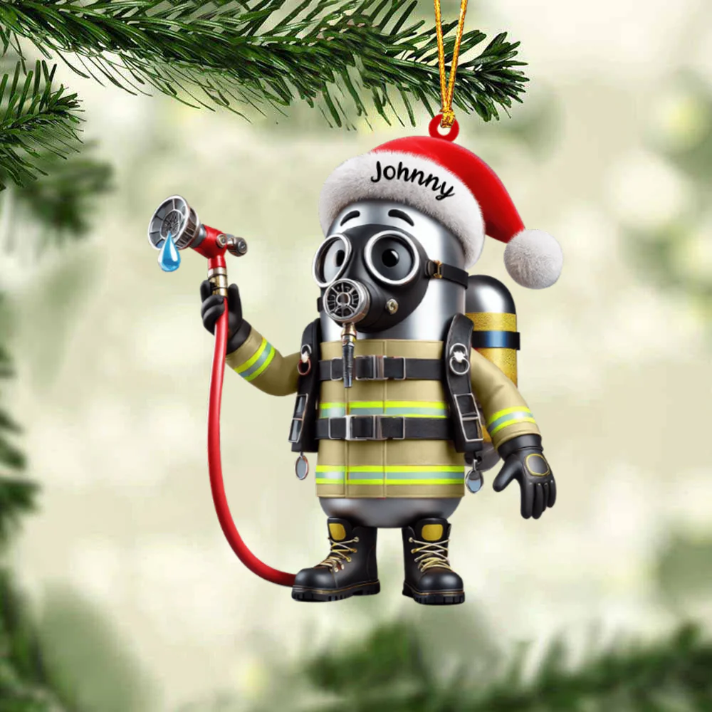 Custom Name Personalized Cute Cartoon Fire Fighter Ornament - Image 3