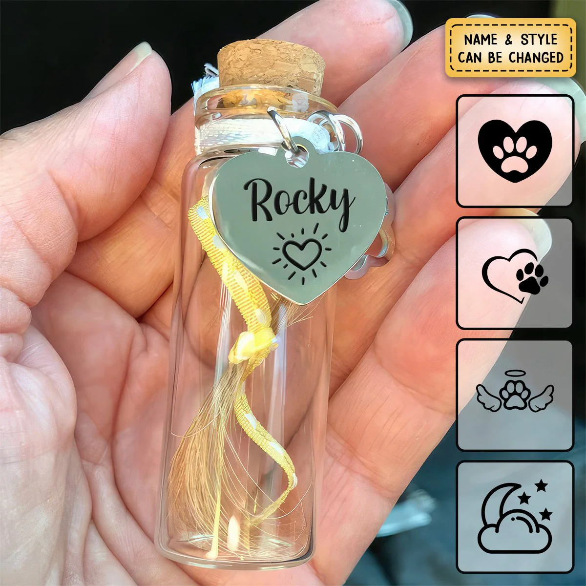 Custom Name Pet Fur Memorial Jar Personalized Gift - Image 2