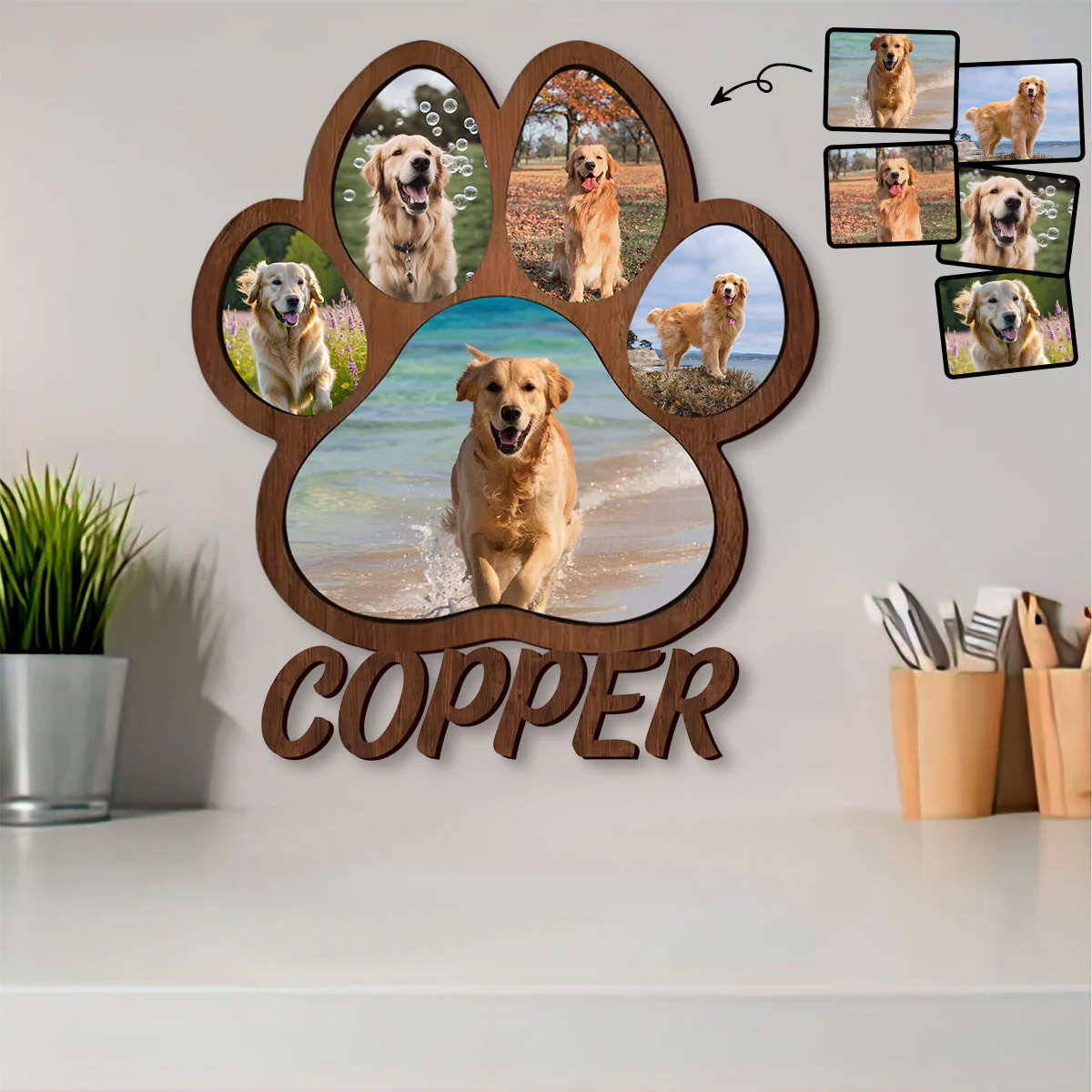 Custom Name Photo Personalized Paw Shape Picture Frame Gift For Dog Lover - Image 4