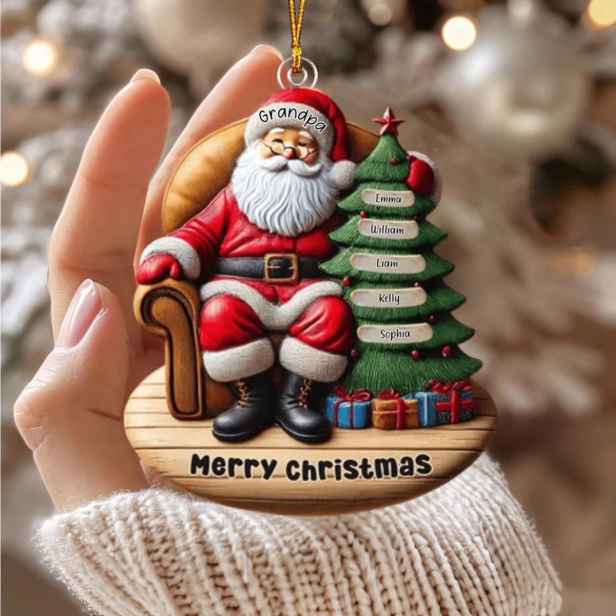 Custom Name Santa and Kids - Personalized Christmas Ornament Gift for Family - Image 2