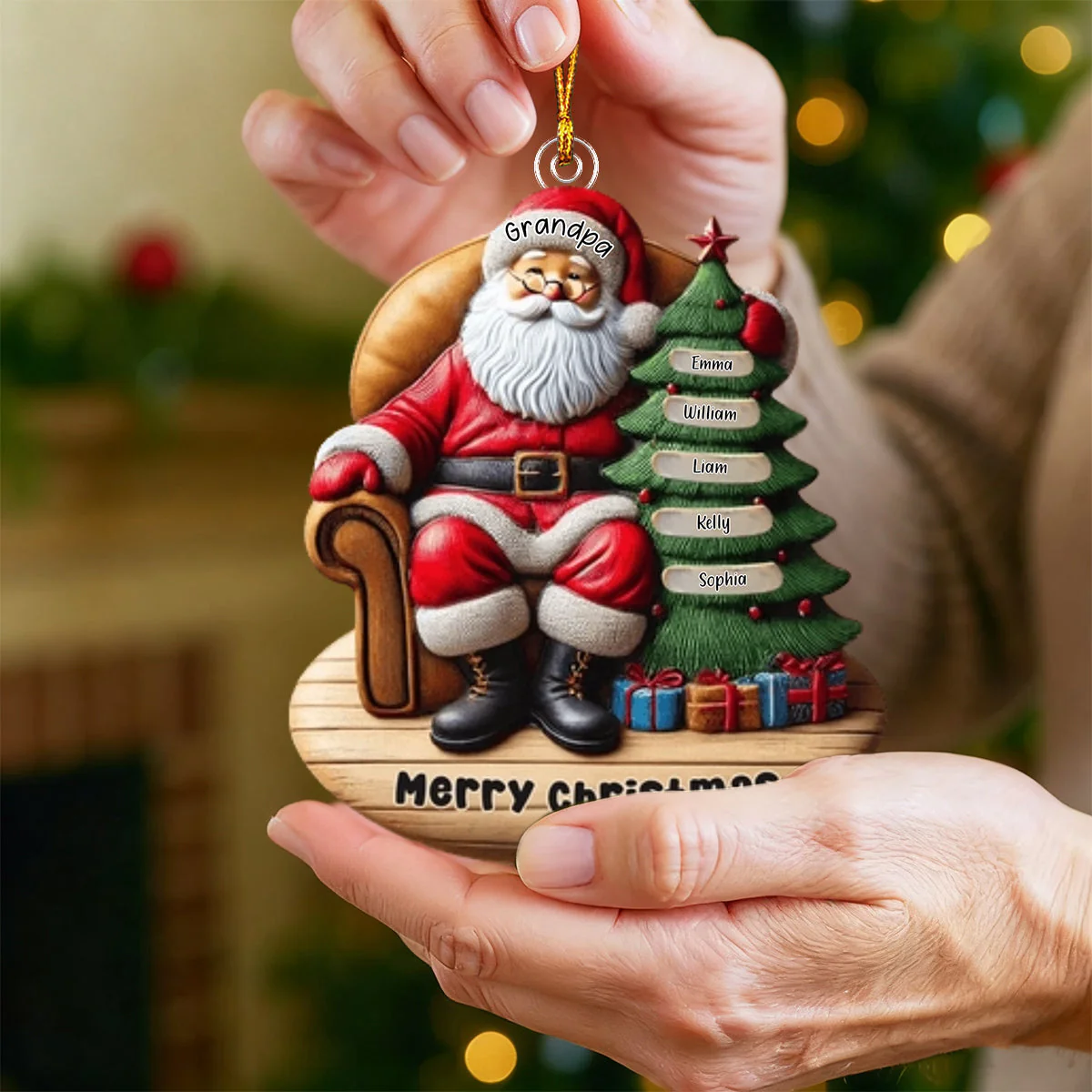 Custom Name Santa and Kids - Personalized Christmas Ornament Gift for Family - Image 3
