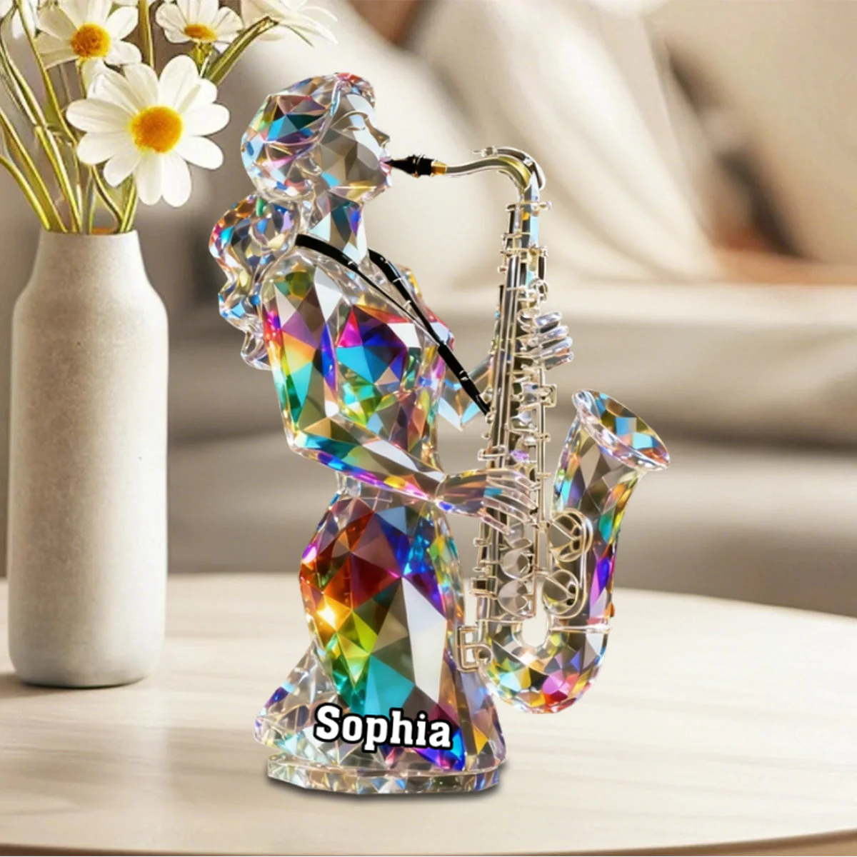 Custom Name Saxophonist Stained Glass Effect Acrylic Plaque,Personalized Musician Gift - Image 3