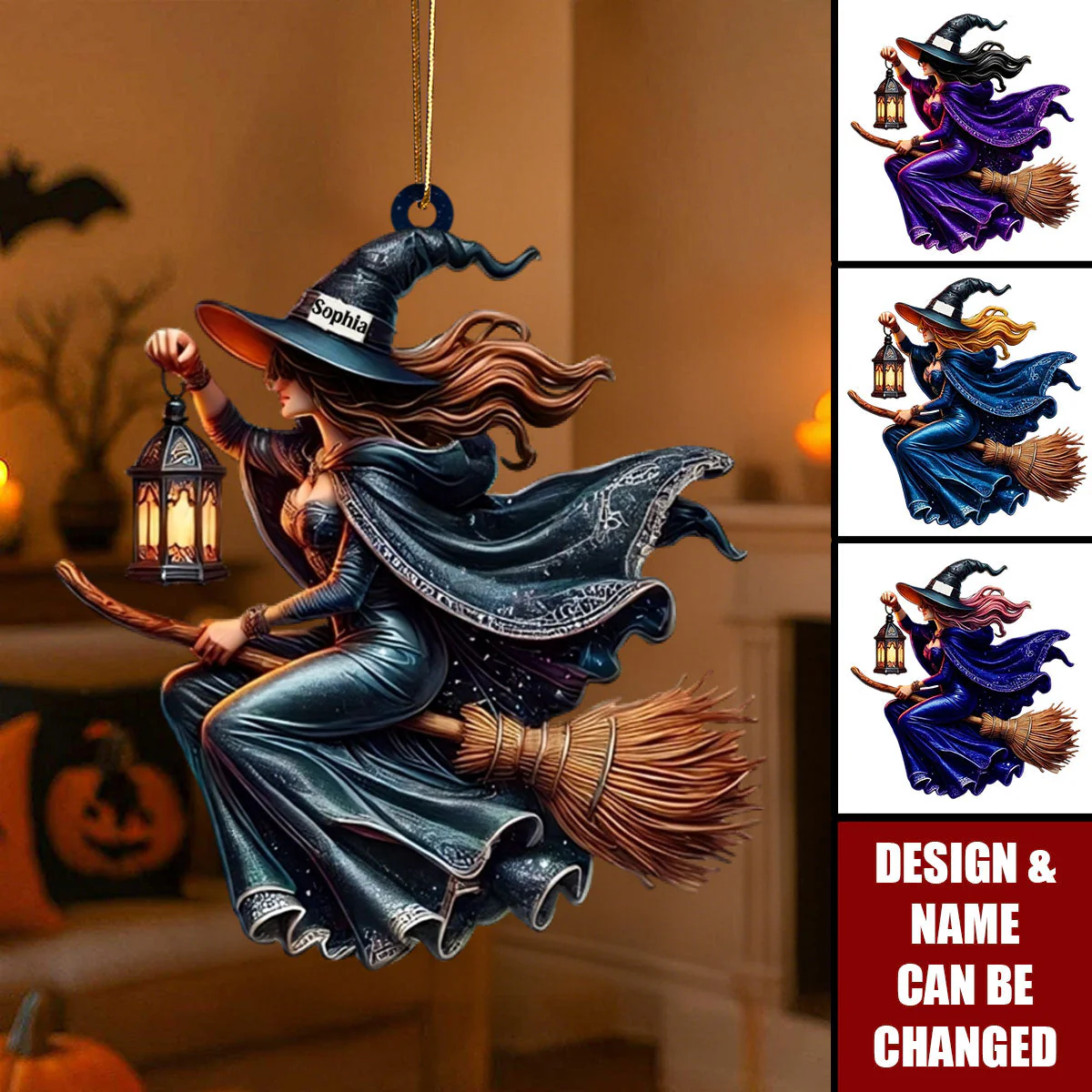 Custom Name Witch Ornament, Happy Halloween Gift - Image 4