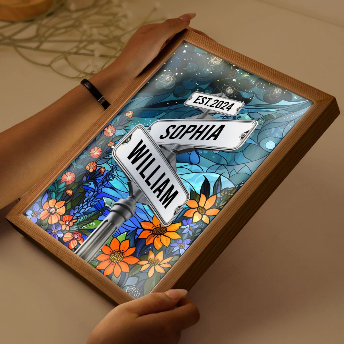 Custom Names Couple Street Sign Personalized Light Up Picture Frame - Image 2