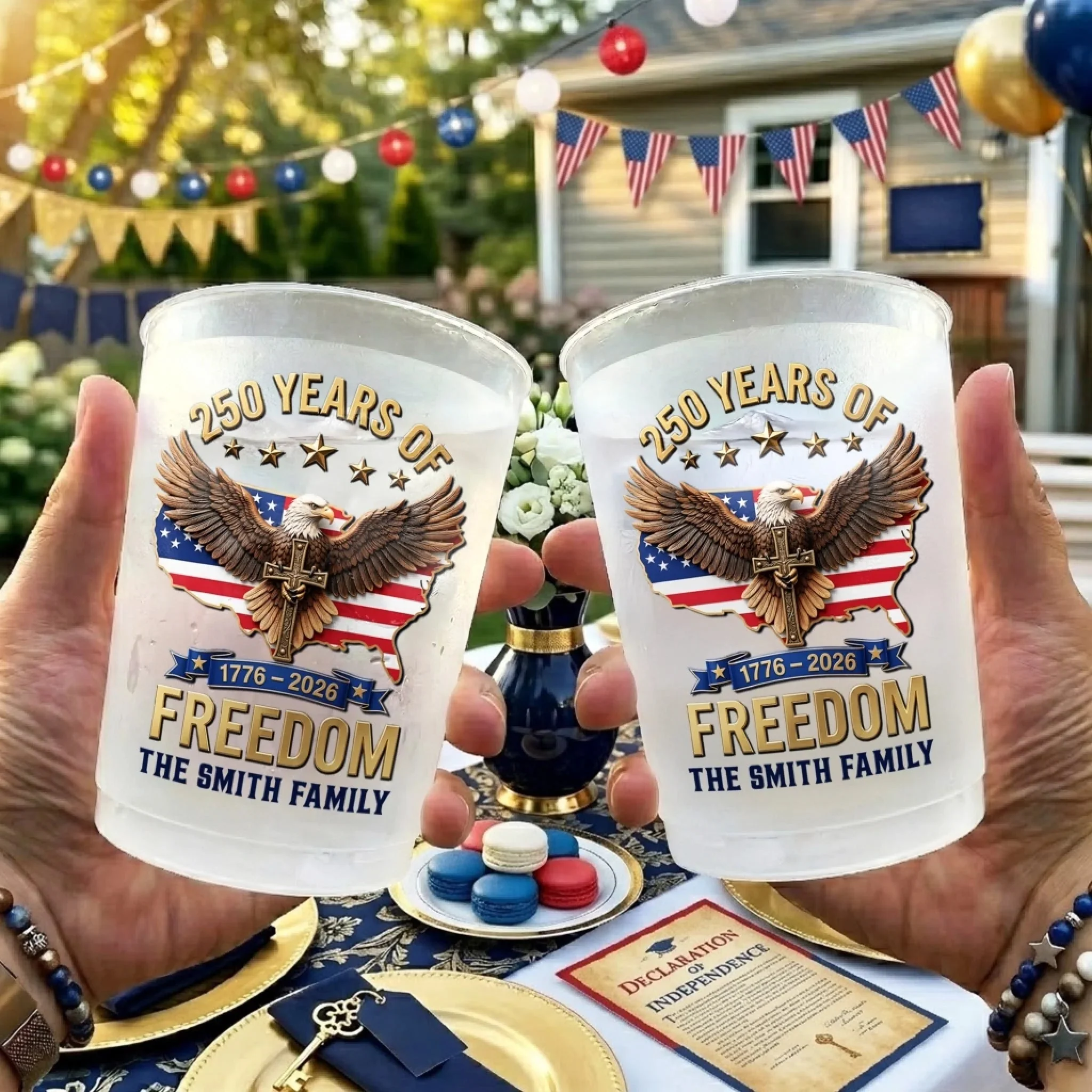 Custom Party Cups - Personalized America 250th Anniversary Gifts For Mom, Dad, Brother, Sister, Kids - Born To Stand Strong - Image 3