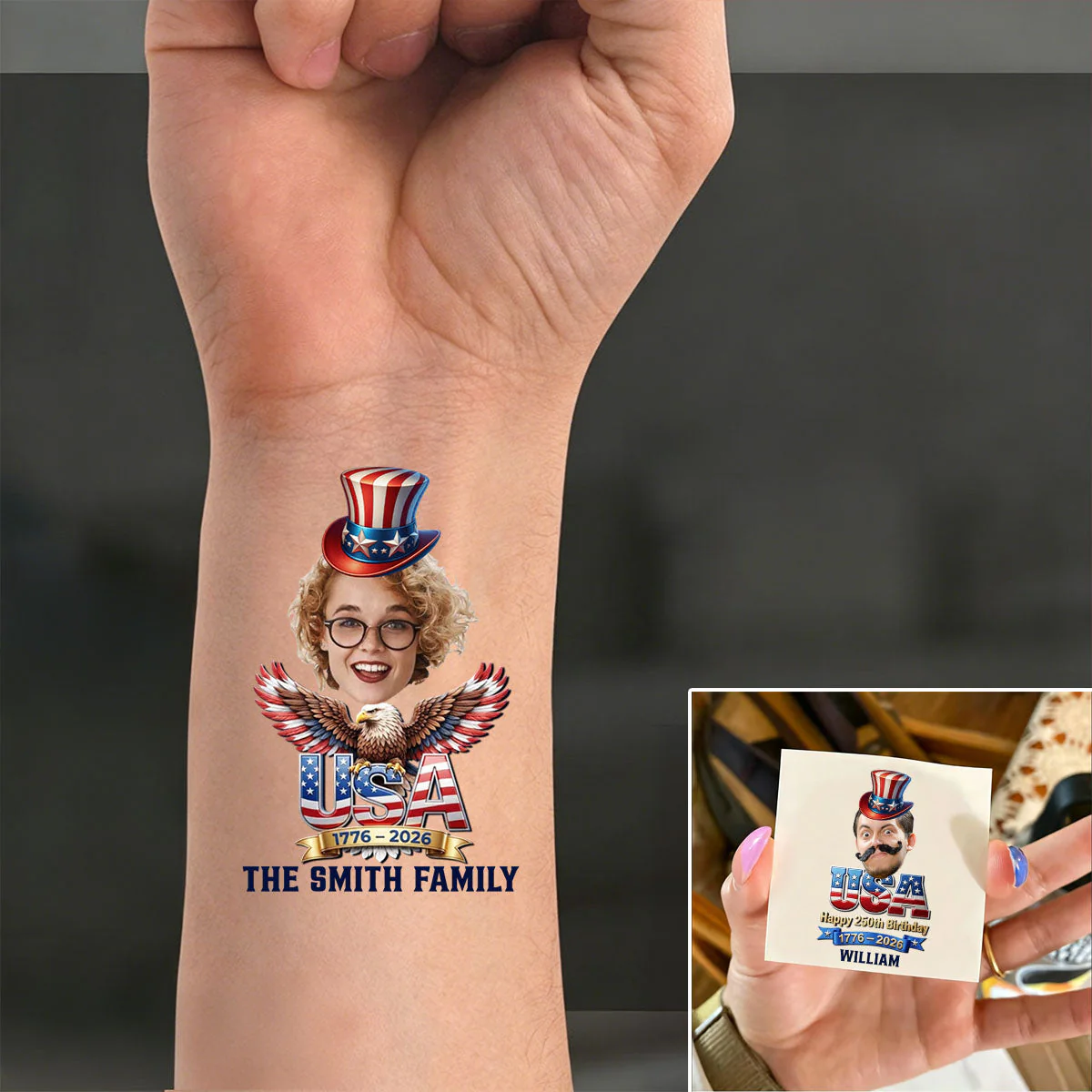 Custom Party Tattoo- Personalized America 250th Anniversary Gifts For Mom, Dad, Brother, Sister, Kids - Image 8