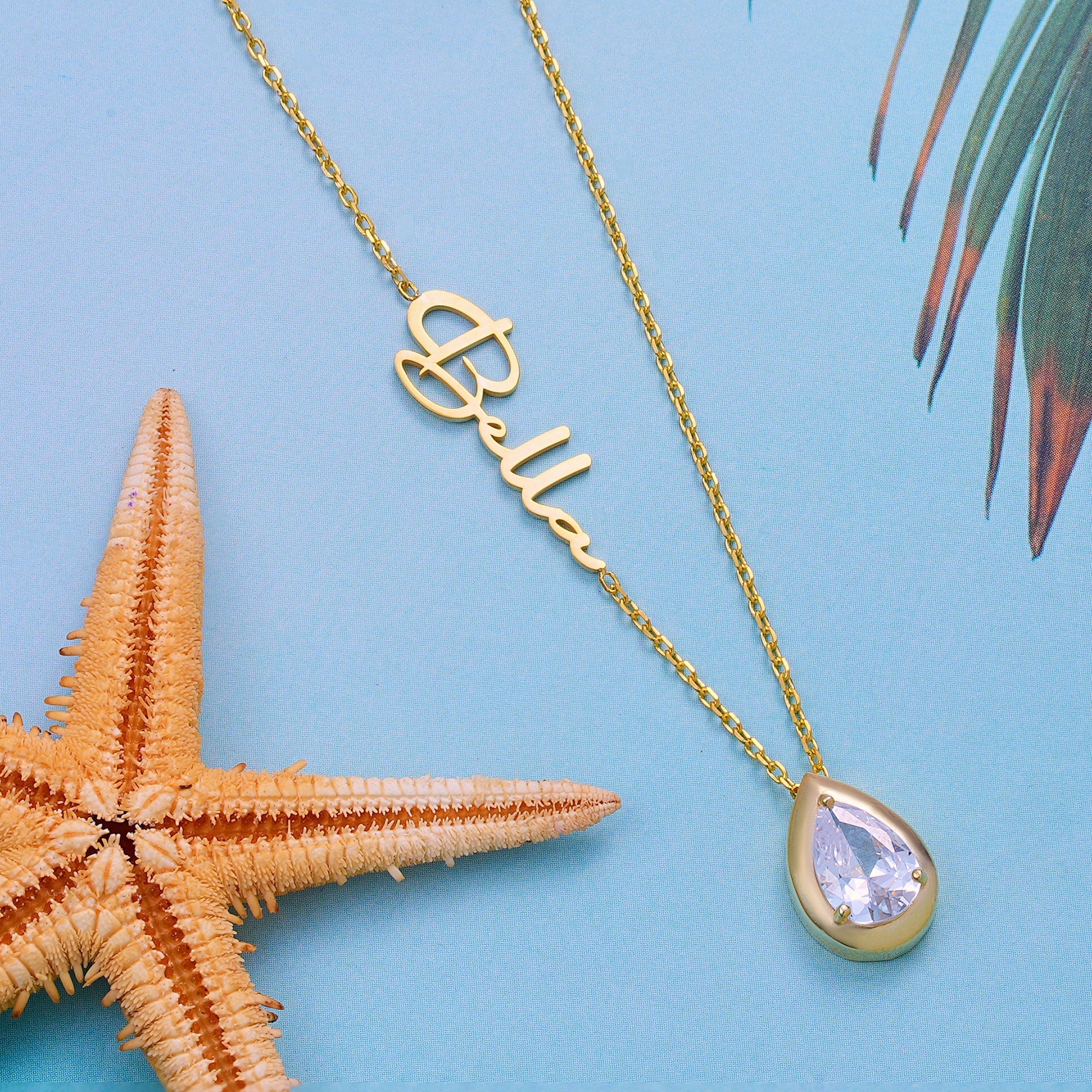 Custom Personalized Diamond Birthstone, Teardrop Stone with Name Necklace, Multi Gemstone Pendant for Her - Image 9