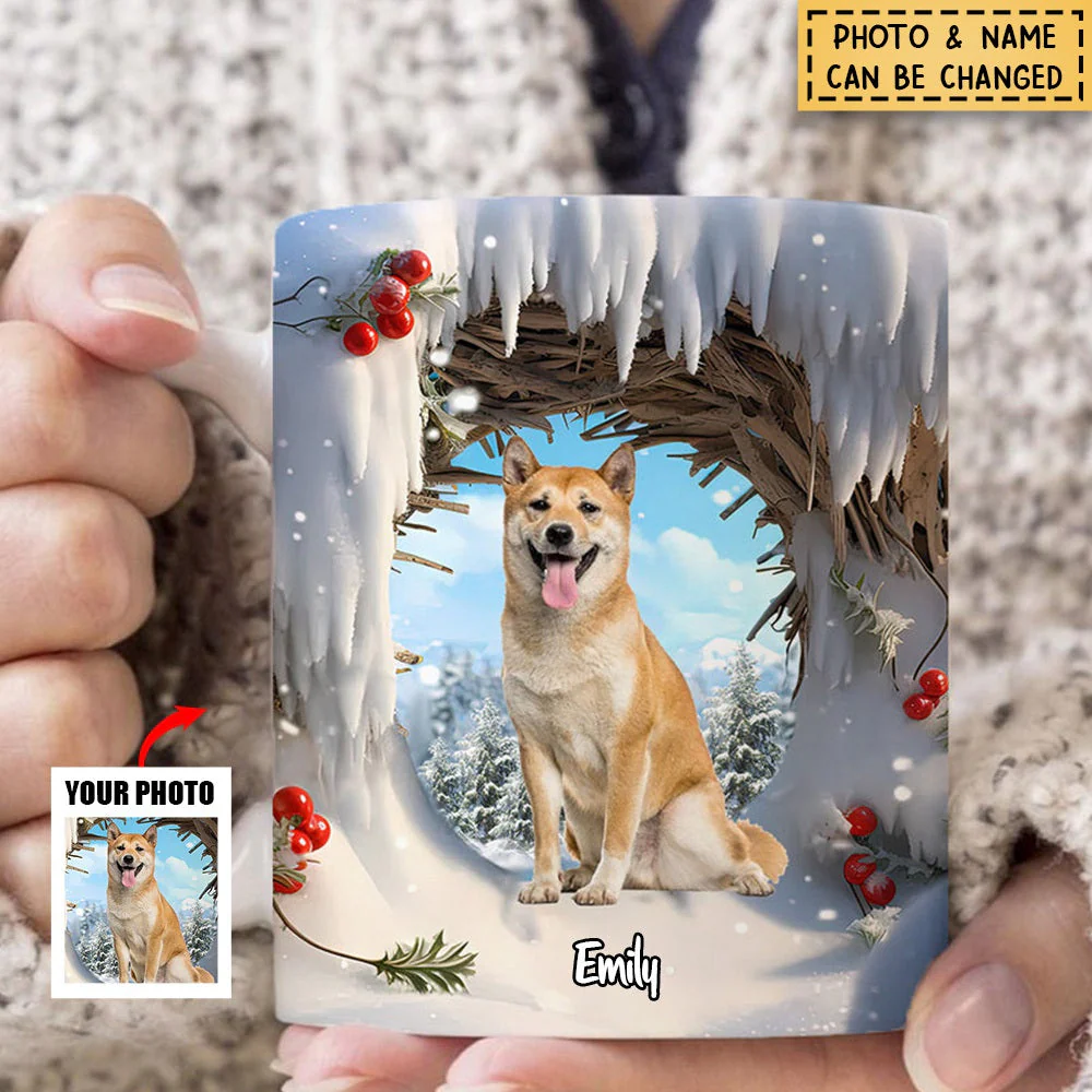 Custom Pet Photo Winter Snowy Christmas Personalized Mug Gift For Pet Lover - Image 3