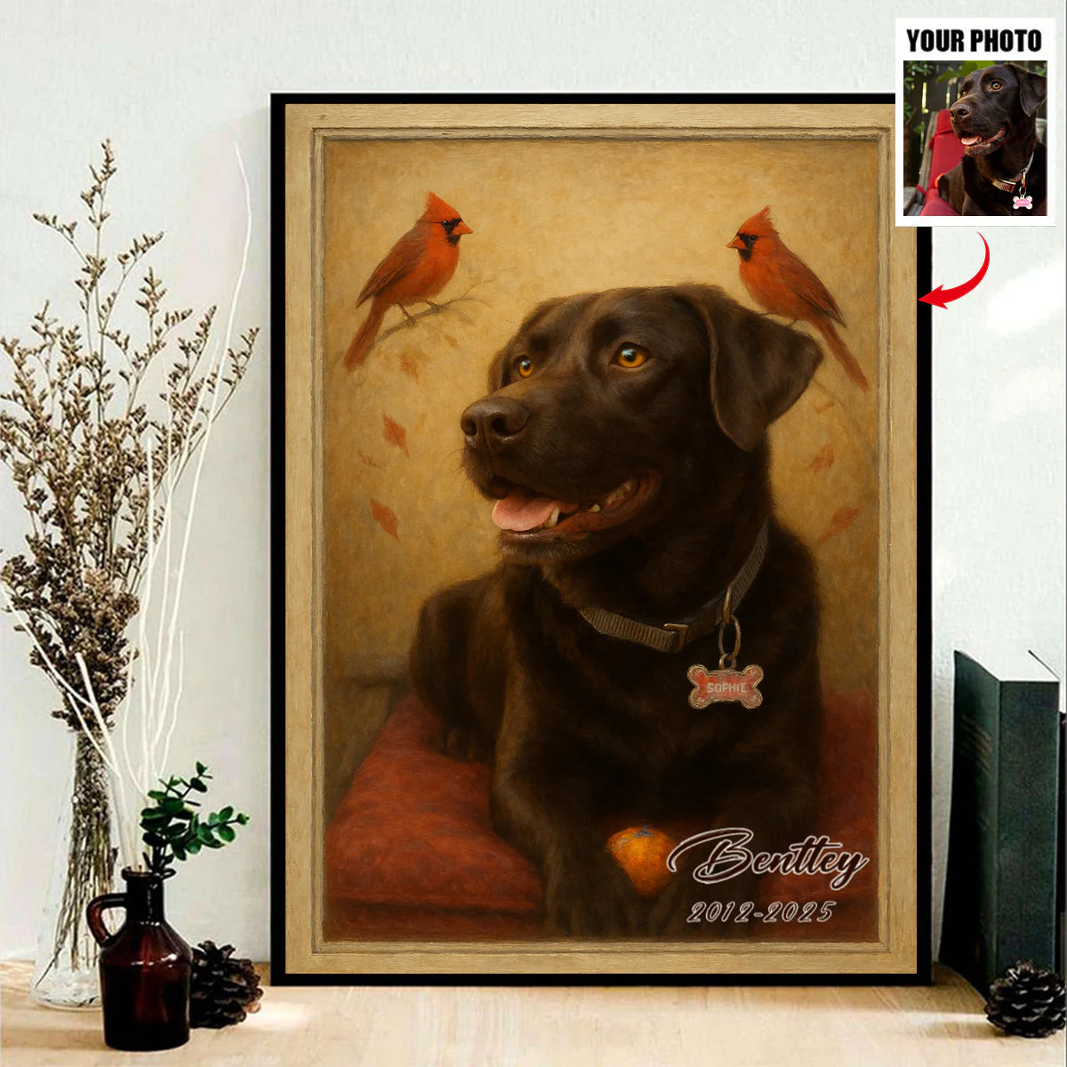 Custom Pet Portrait Painting, Dog Portrait From Photo, Personalized Canvas Poster, Memorial Cardinal Gift - Image 2