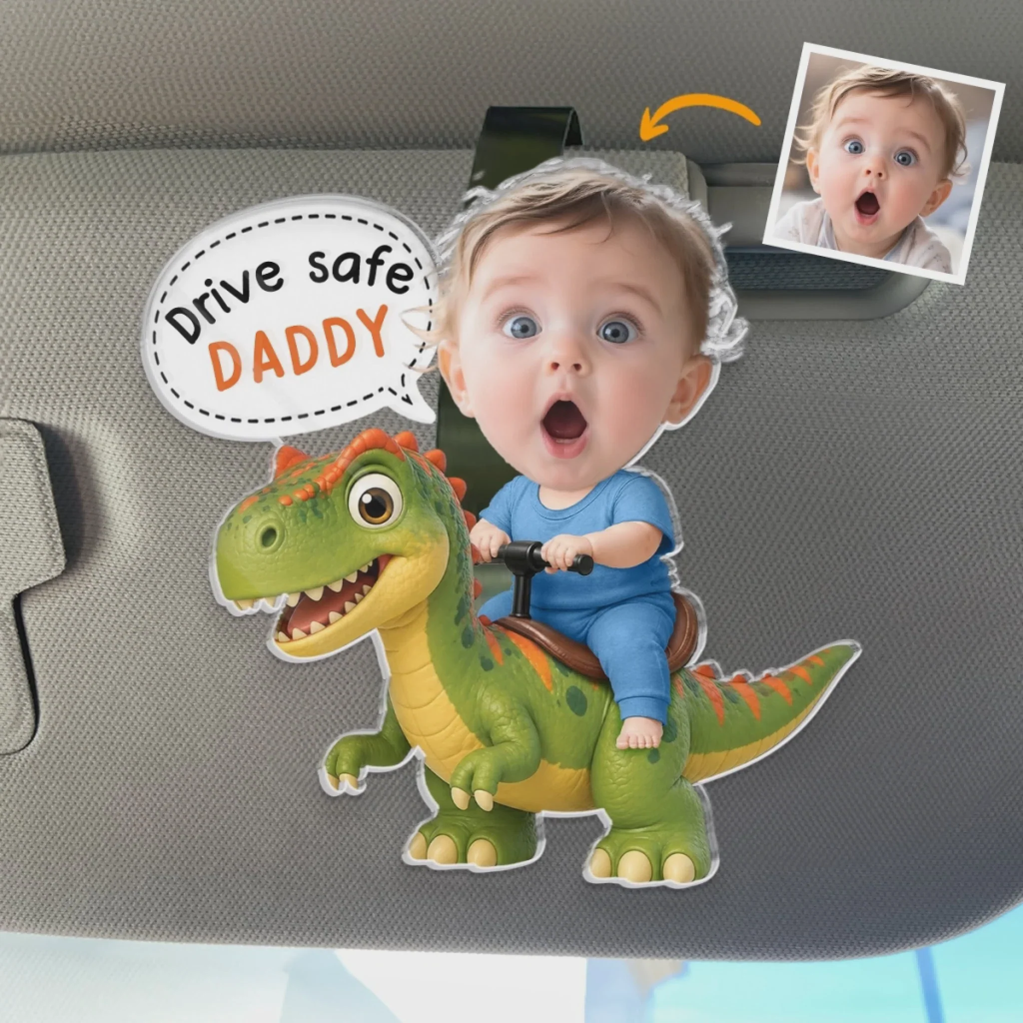Custom Photo Acrylic Car Visor Clip - Personalized Father's Day Gifts For Dad, Grandpa - Drive Safe Super Dad