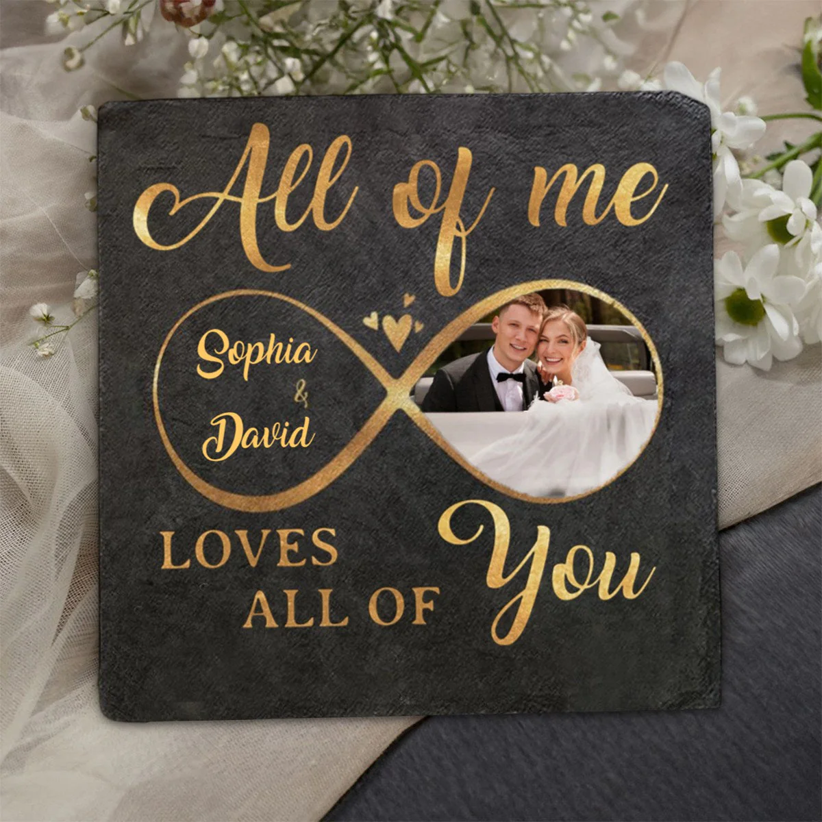 Custom Photo All Of Me Loves All Of You - Couple Personalized Stone With Stand - Image 2