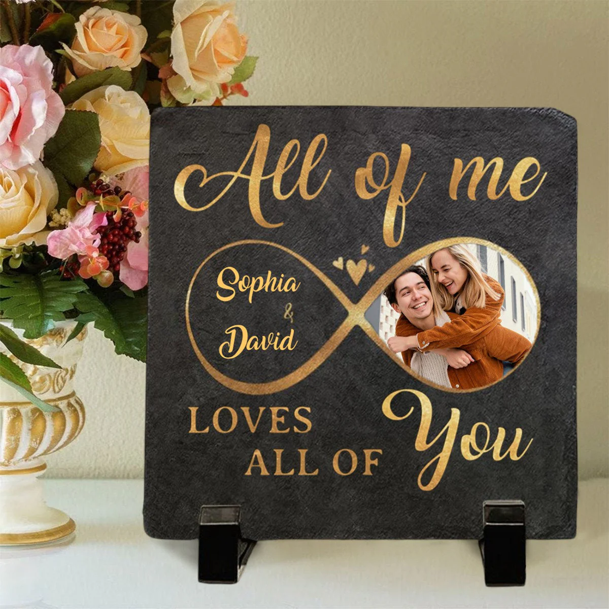 Custom Photo All Of Me Loves All Of You - Couple Personalized Stone With Stand - Image 3