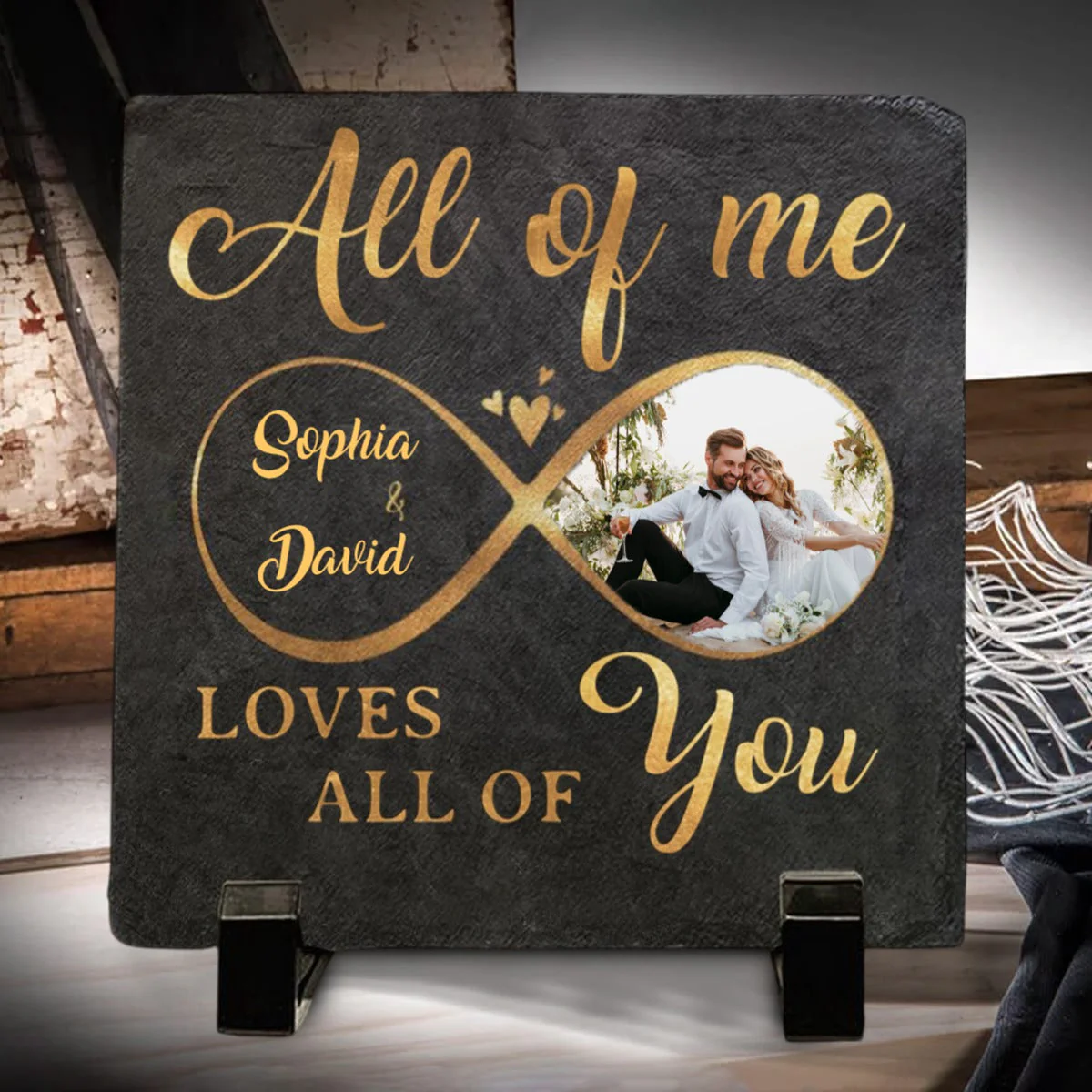 Custom Photo All Of Me Loves All Of You - Couple Personalized Stone With Stand - Image 6