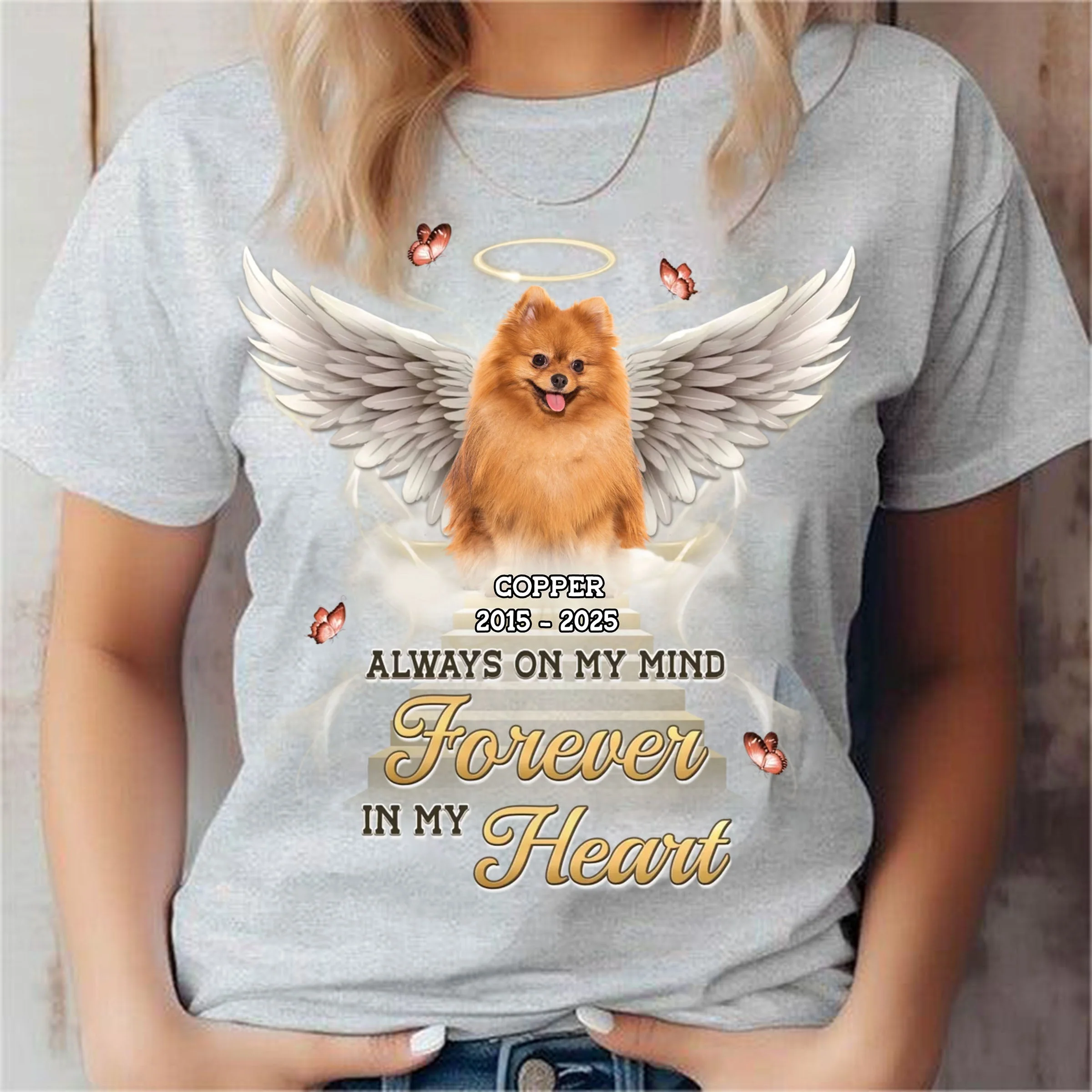 Custom Photo Always In My Heart - Memorial Personalized Unisex T-shirt - Image 3