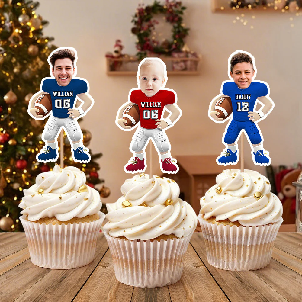 Custom Photo American Football Decoration Personalized Cupcake Toppers - Image 4