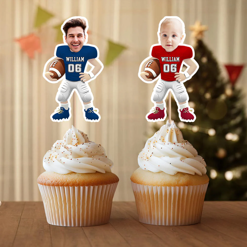 Custom Photo American Football Decoration Personalized Cupcake Toppers - Image 5