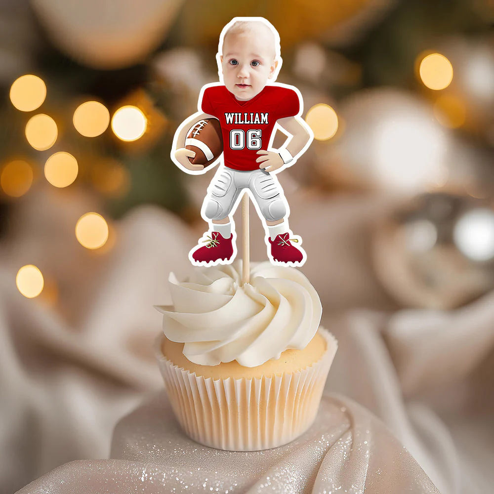Custom Photo American Football Decoration Personalized Cupcake Toppers - Image 6