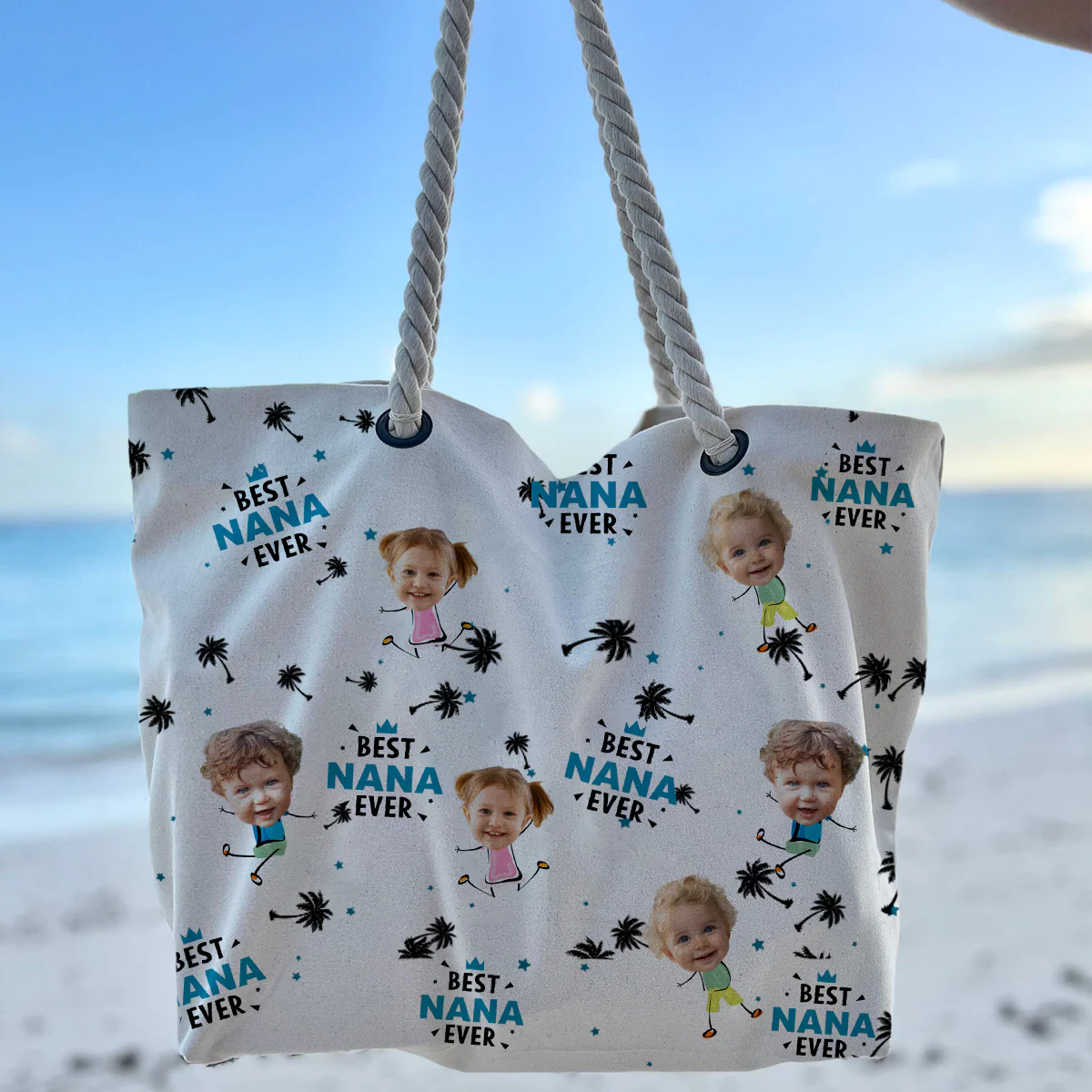 Custom Photo Best Nana Ever - Personalized Beach Bag - Image 2