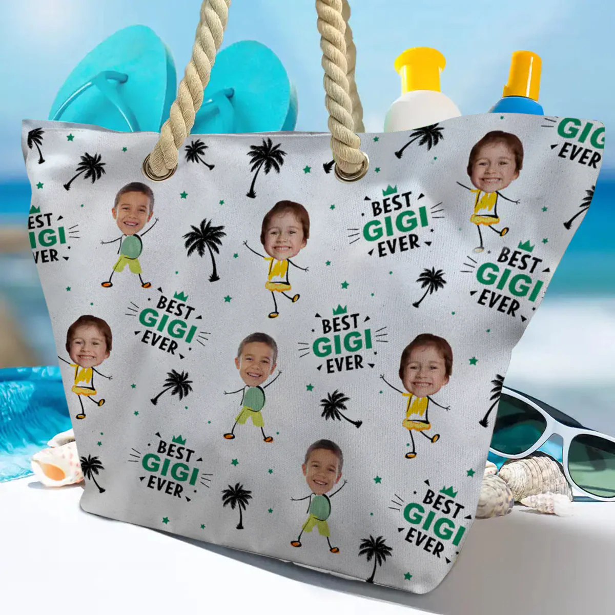Custom Photo Best Nana Ever - Personalized Beach Bag - Image 4