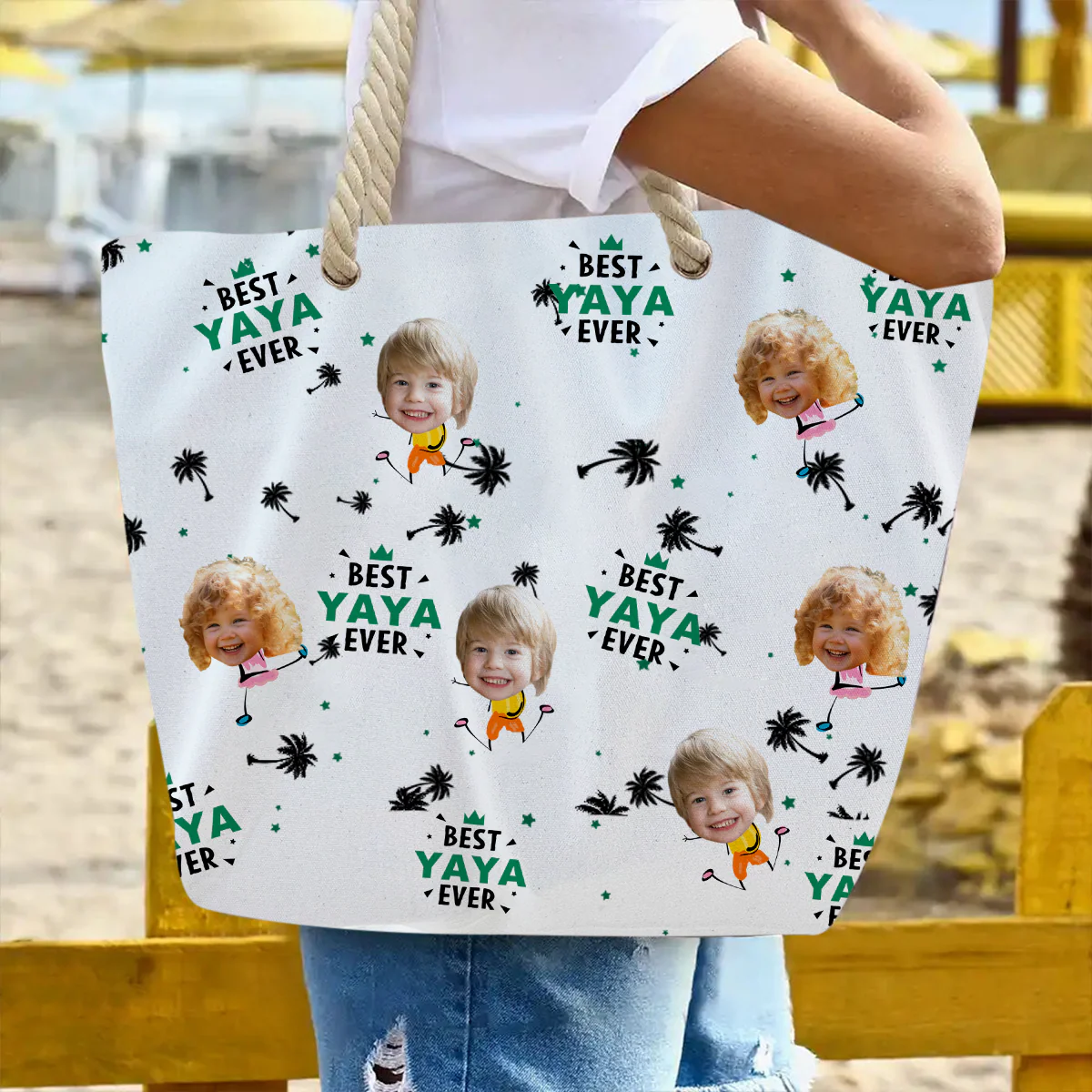 Custom Photo Best Nana Ever - Personalized Beach Bag - Image 5