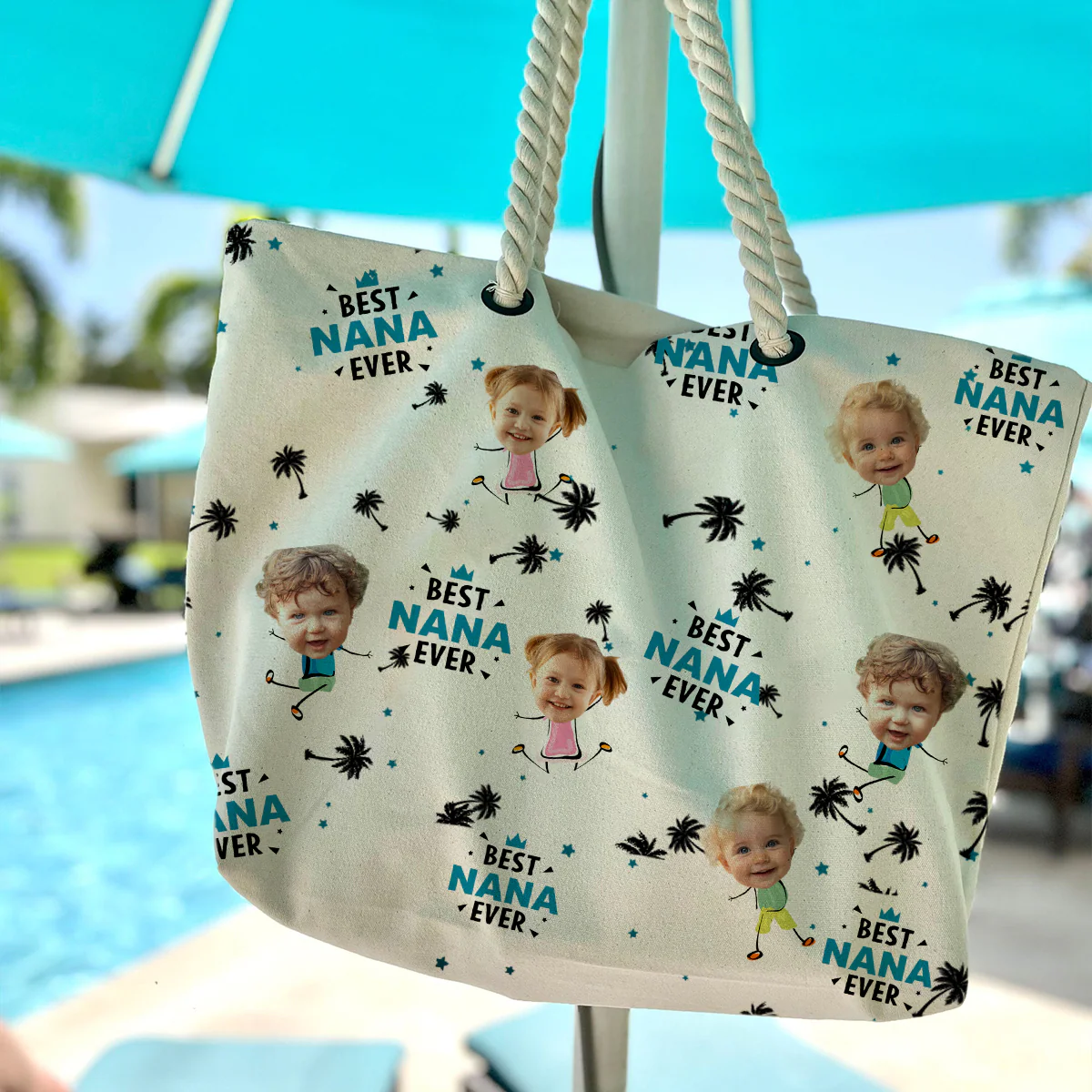 Custom Photo Best Nana Ever - Personalized Beach Bag - Image 7