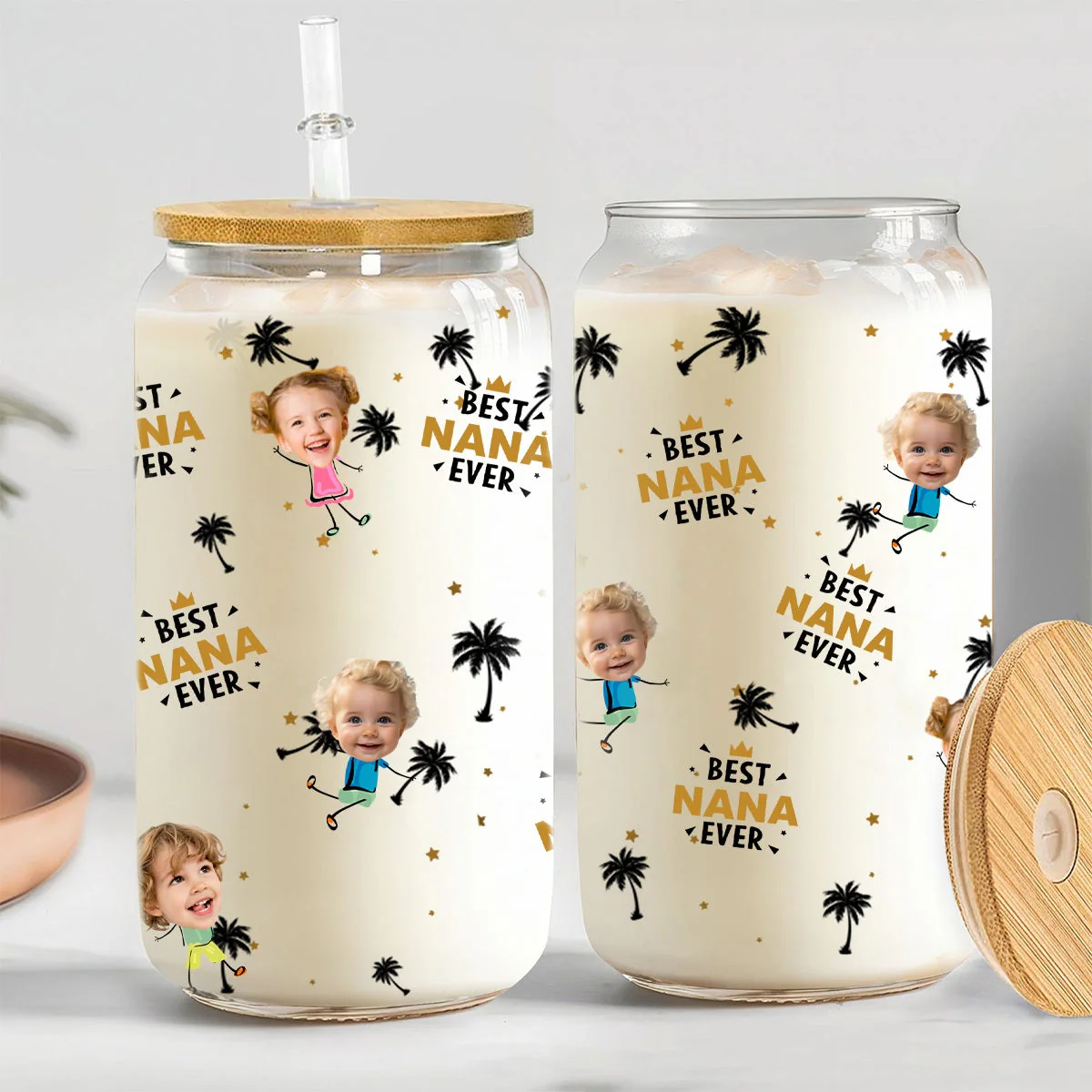 Custom Photo Best Nana Ever - Personalized Clear Glass Cup - Image 2