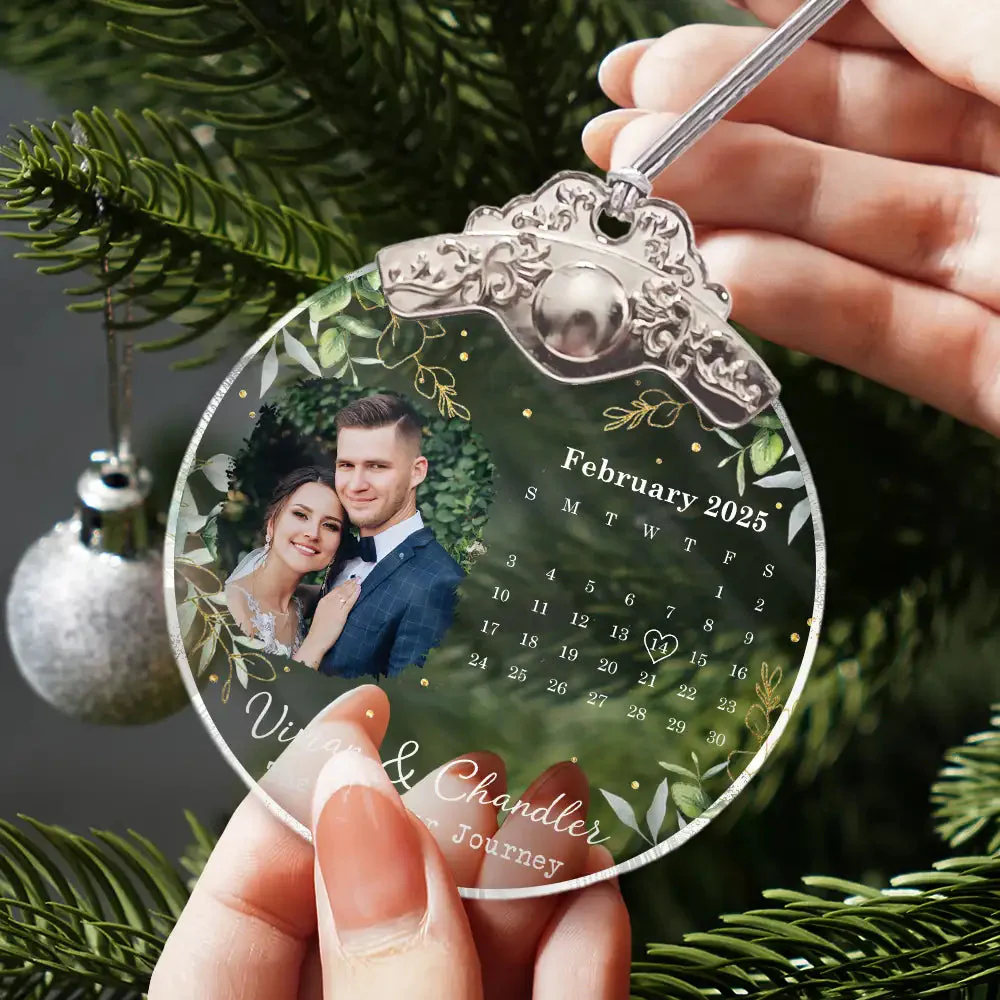Custom Photo Calendar Married Engaged Wedding Gift - Personalized Glass Ornament With Silver Cap - Image 3
