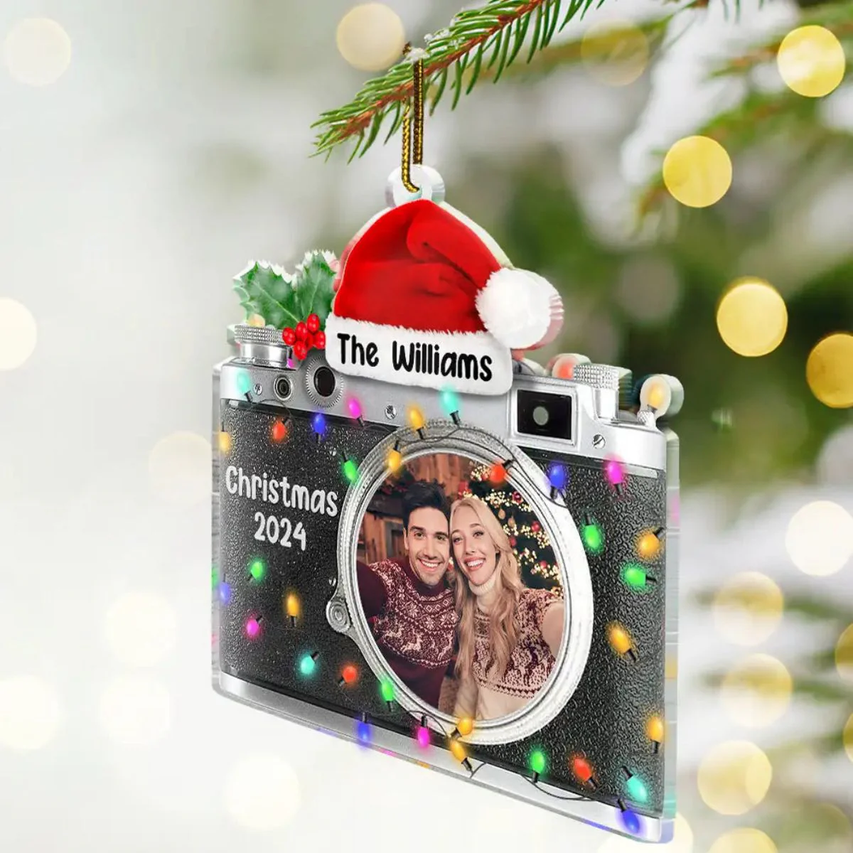 Custom Photo Camera Shaped Family Personalized Acrylic Ornament - Image 3