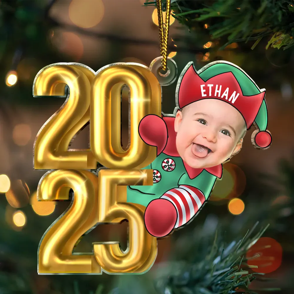Custom Photo Christmas Santa Baby Personalized Cutout Acrylic Ornament - Image 2