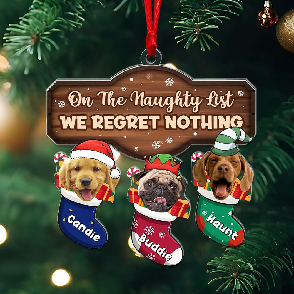 Custom Photo Christmas Socks Santa Hats Personalized Acrylic Ornament - Image 2