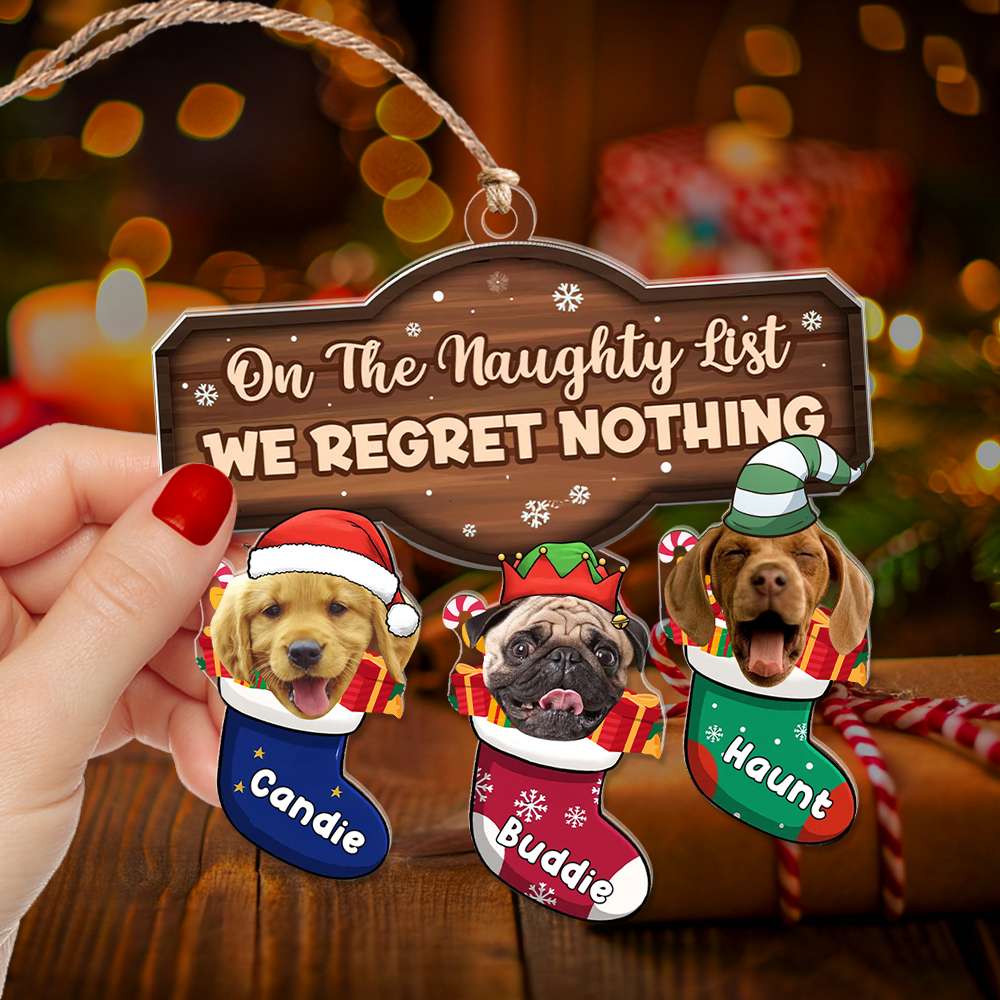 Custom Photo Christmas Socks Santa Hats Personalized Acrylic Ornament - Image 3