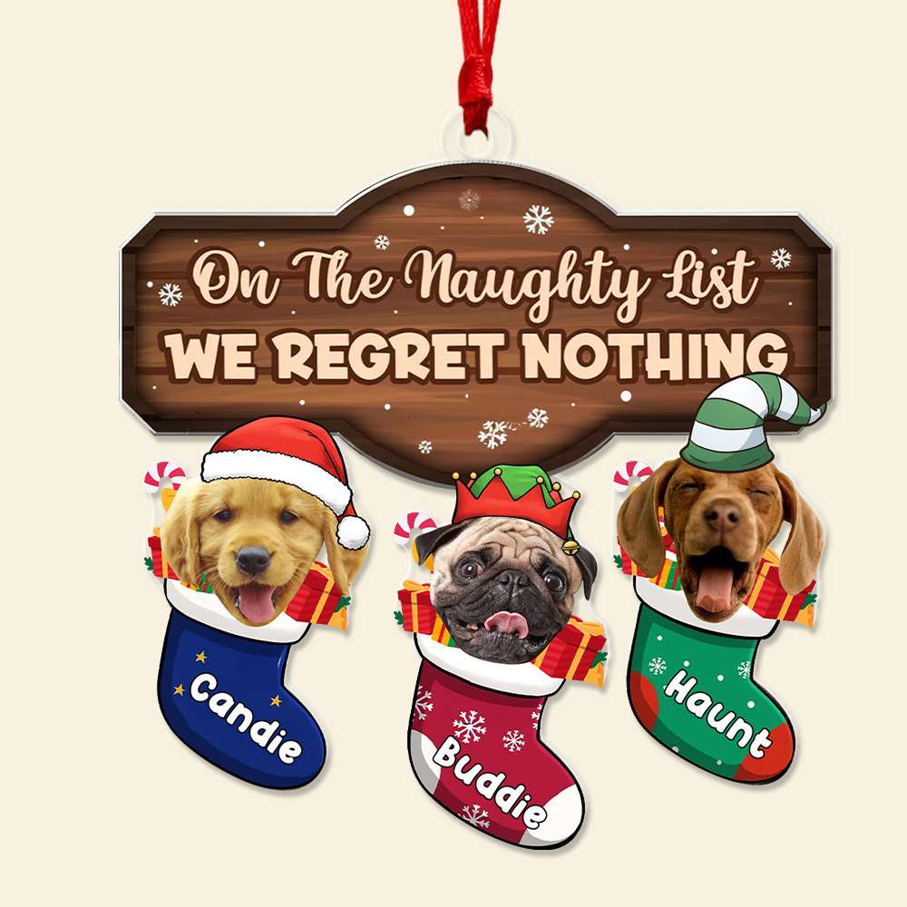 Custom Photo Christmas Socks Santa Hats Personalized Acrylic Ornament - Image 4