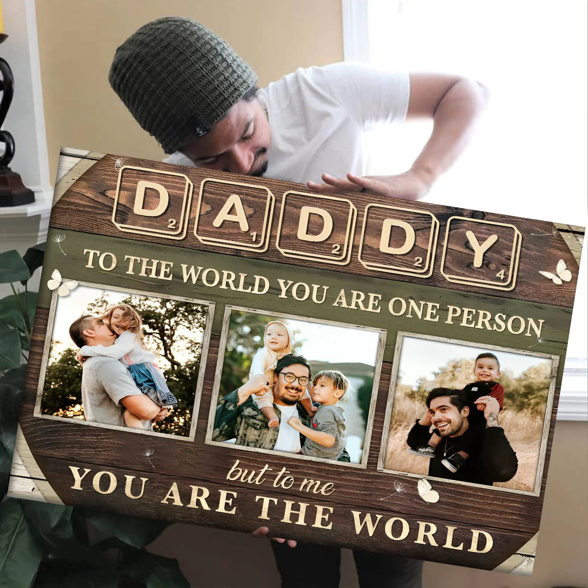 Custom Photo Dad Gift , Daddy To The World You Are One Person Personalized Canvas Poster - Image 3