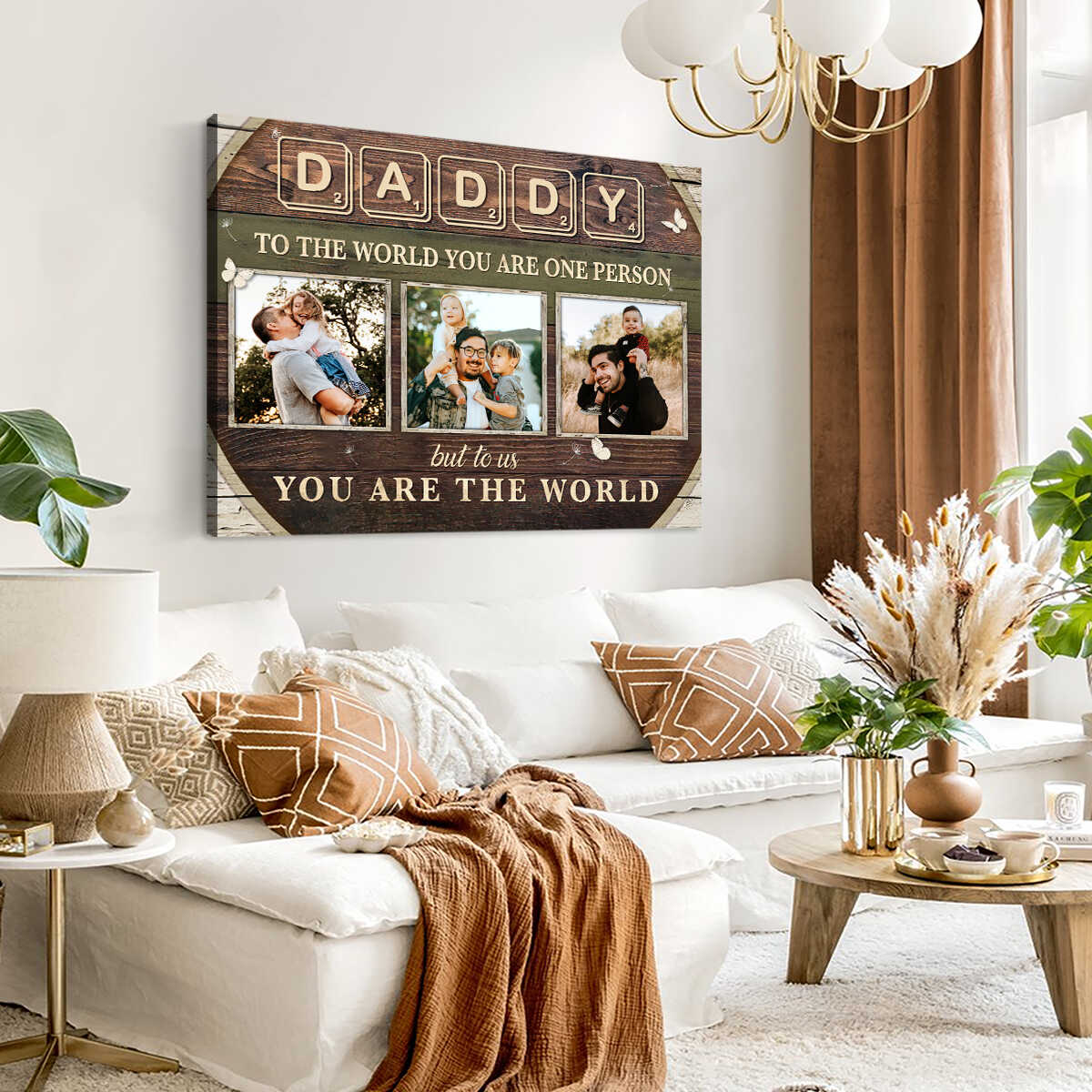 Custom Photo Dad Gift , Daddy To The World You Are One Person Personalized Canvas Poster - Image 4