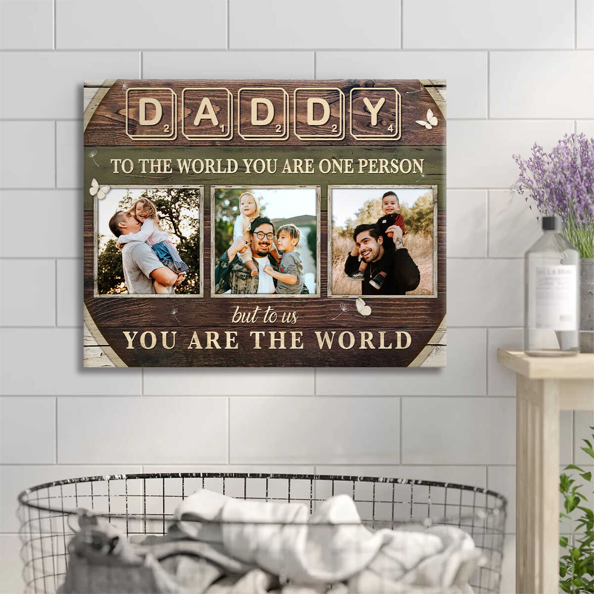 Custom Photo Dad Gift , Daddy To The World You Are One Person Personalized Canvas Poster - Image 5