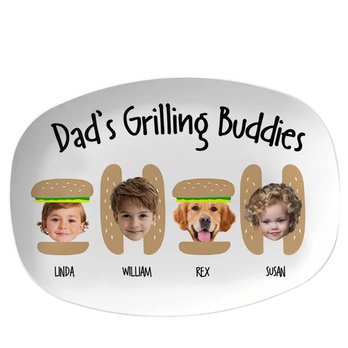 Custom Photo Daddy's Grilling Buddies Burger Hot Dog Platter