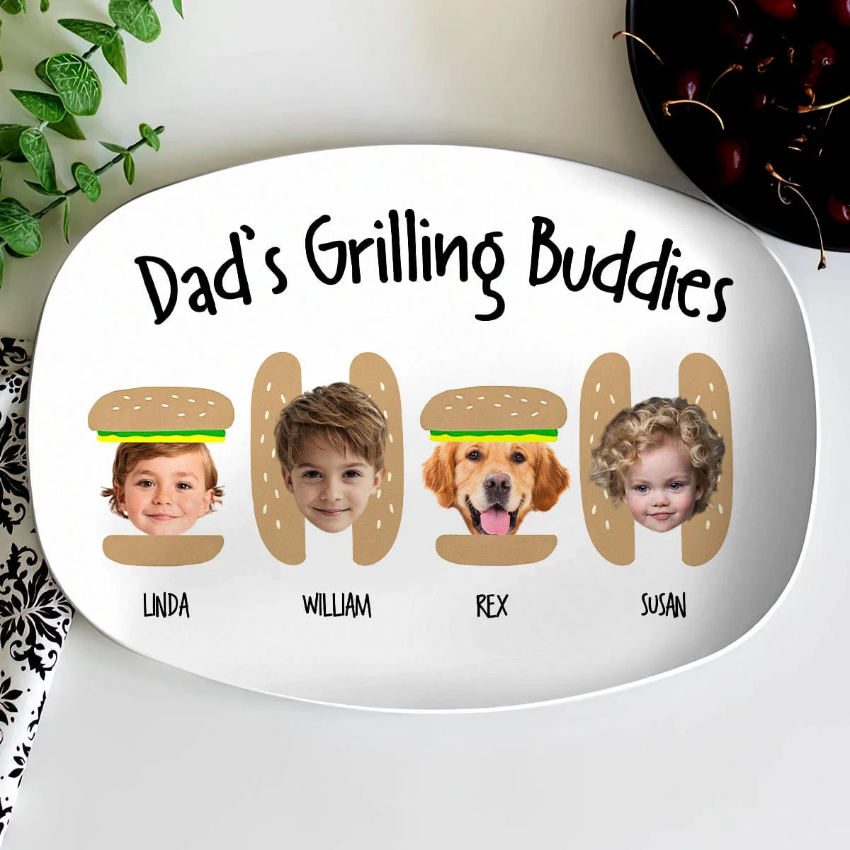 Custom Photo Daddy's Grilling Buddies Burger Hot Dog Platter - Image 2