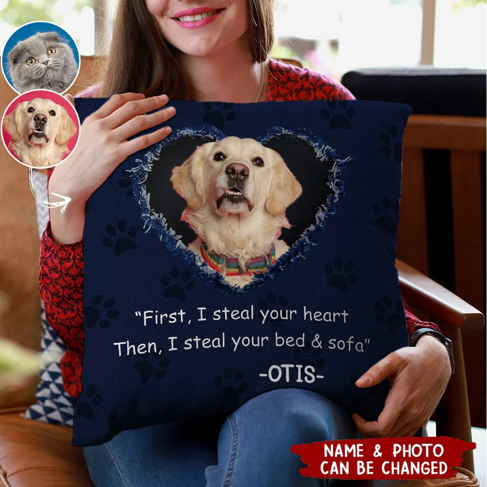 Custom Photo Dog Cat Steal Your Heart - Gift For Pet Lovers - Personalized Pillow - Image 2