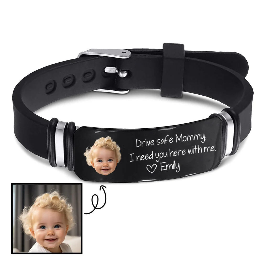 Custom Photo Drive Safe Daddy / Mommy - Family Gift - Personalized Engraved Bracelet - Image 5
