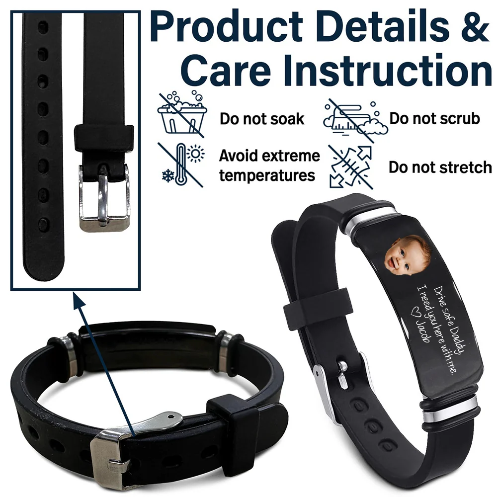 Custom Photo Drive Safe Daddy / Mommy - Family Gift - Personalized Engraved Bracelet - Image 6
