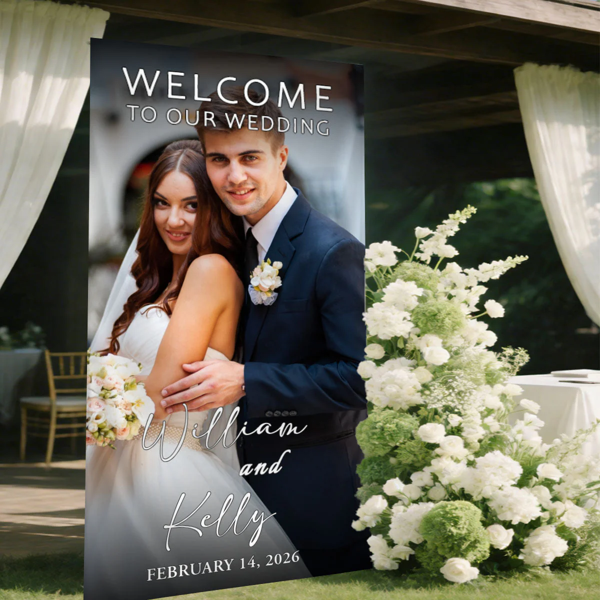 Custom Photo Fabric Wedding Welcome Sign • Modern Personalized Wedding Banner • Engagement Party Sign - Image 3