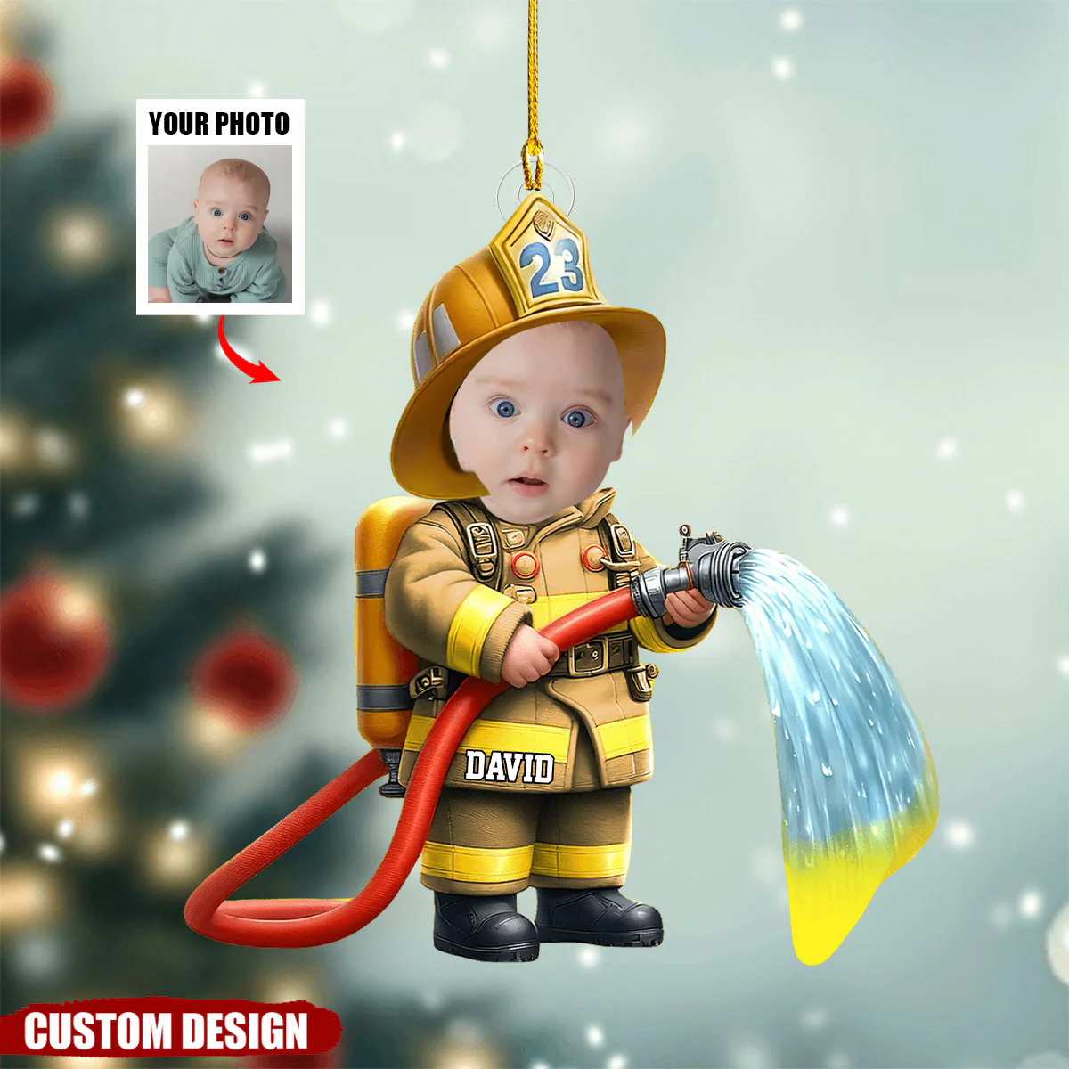 Custom Photo Firefighter Ornament - Chrisrmas Gift For Kid - Image 2