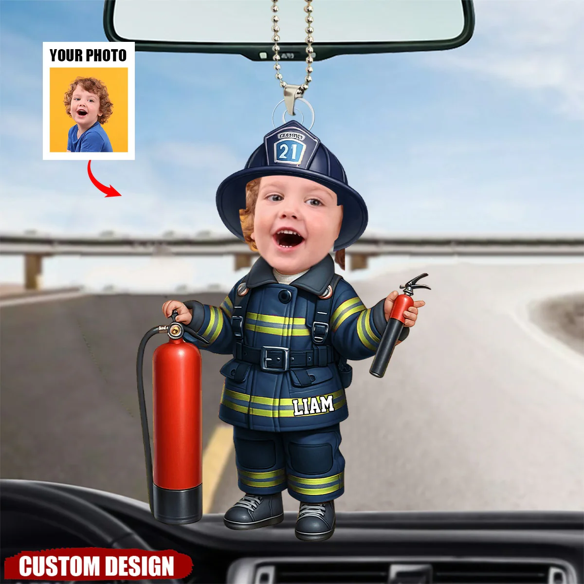 Custom Photo Firefighter Ornament - Chrisrmas Gift For Kid - Image 3