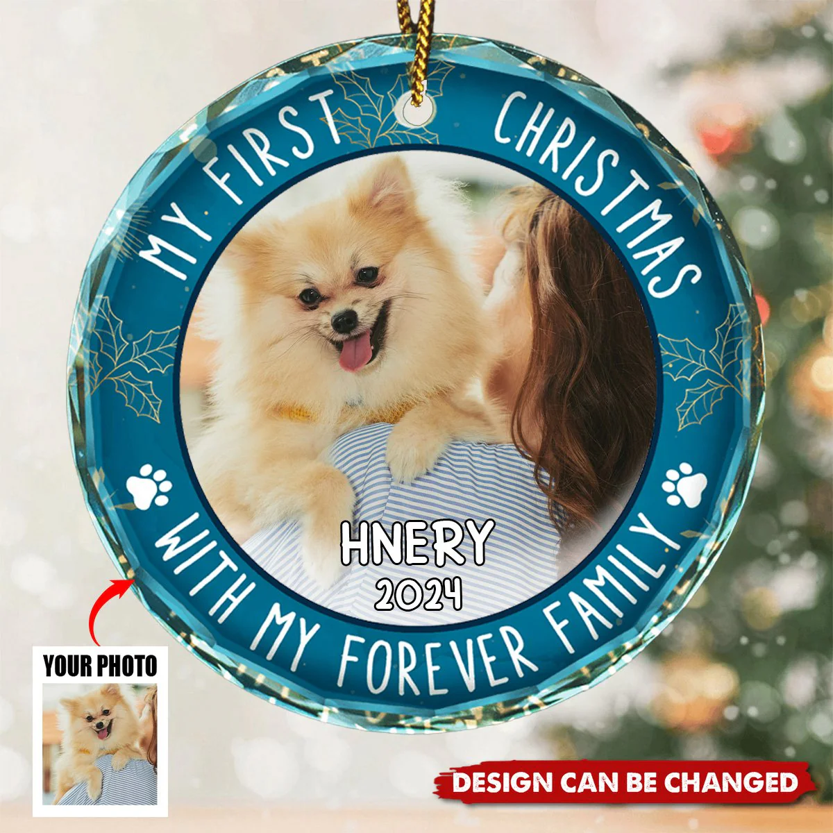 Custom Photo First Christmas Pet Lovers - Personalized Circle Glass Ornament - Image 5