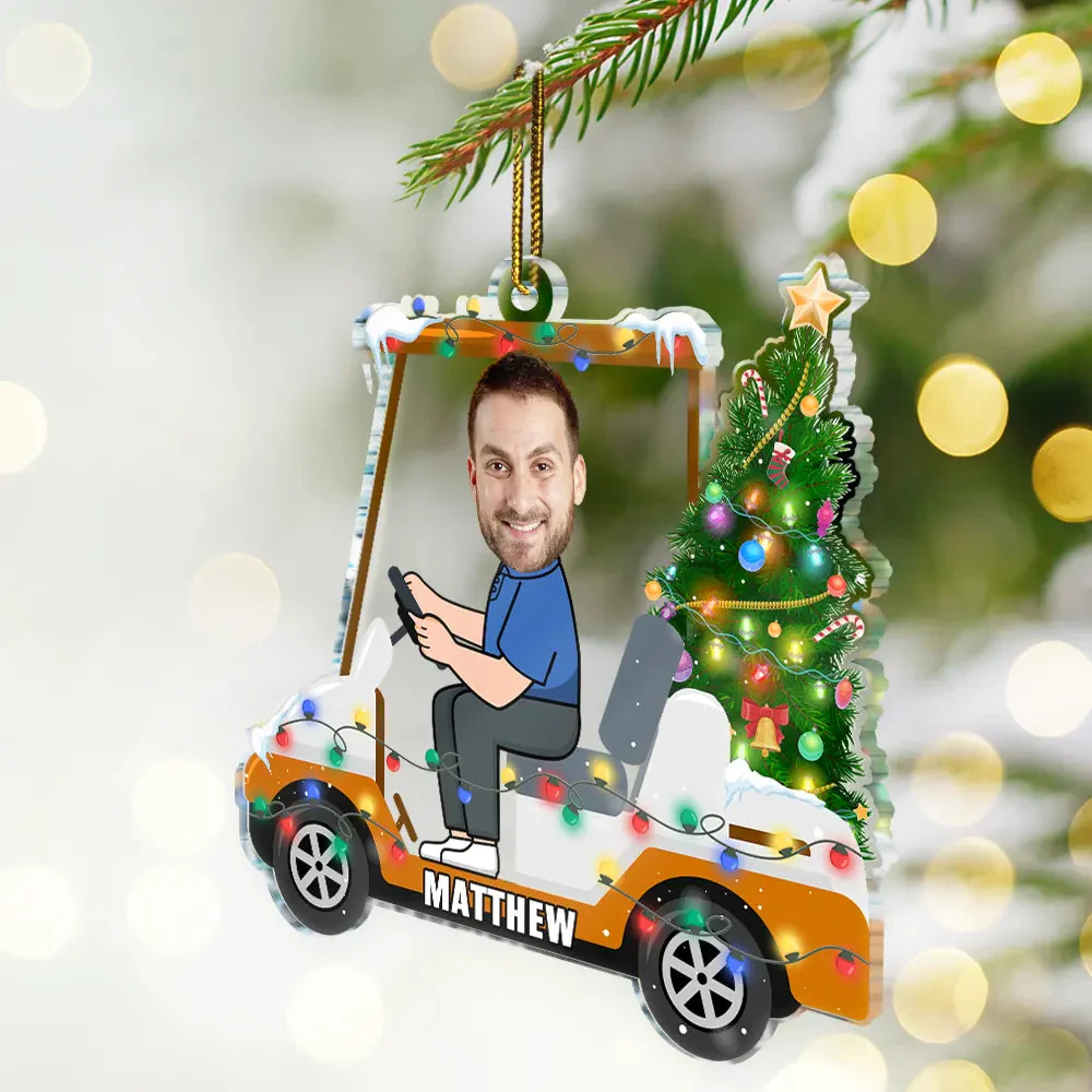 Custom Photo Funny Face Golf Cart - Personalized Custom Shaped Acrylic Ornament - Image 4